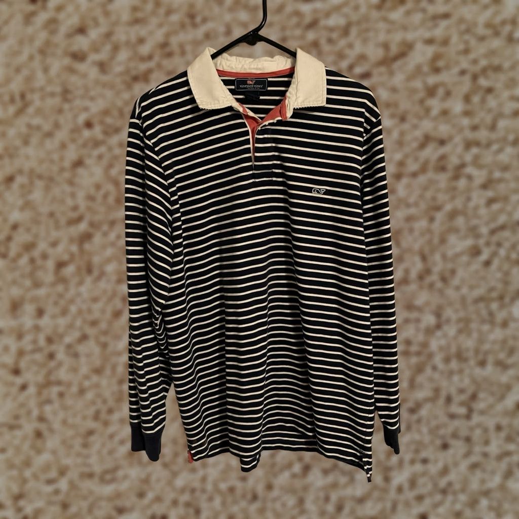 Vineyard Vines Vineyard Vines Blue Striped Polo Shirt Rugby Preppy Long Sleeve Men's Large Size US L / EU 52-54 / 3 - 1 Thumbnail