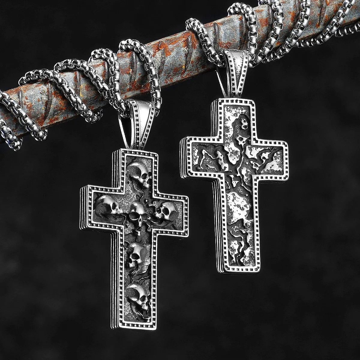 Other Skull Texture Cross Pendant Accessories Necklace Gifts Size ONE SIZE - 3 Thumbnail