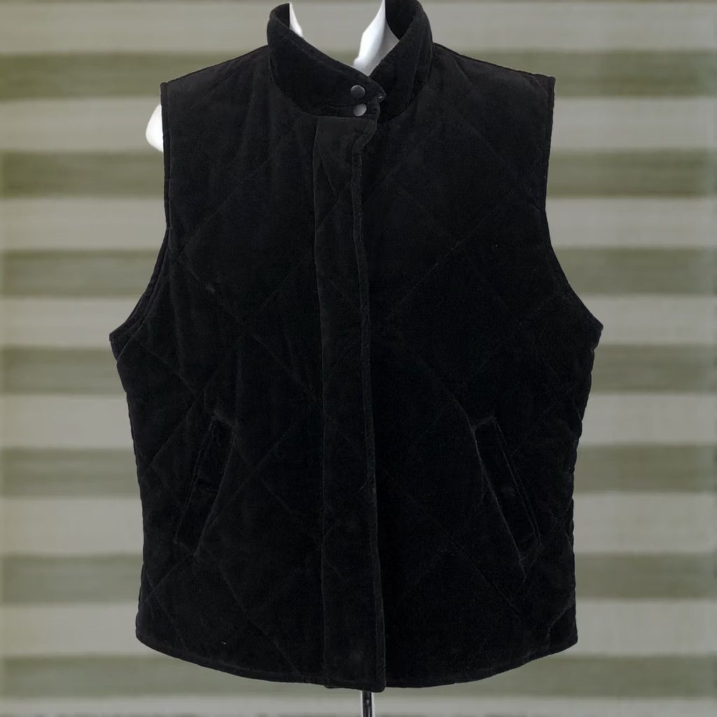 Velvet VINTAGE comfort zone Vest Womens M Black Velvet BIK Zip Snap Pockets Mock Collar 90s Y2K Size M / US 6-8 / IT 42-44 - 1 Thumbnail