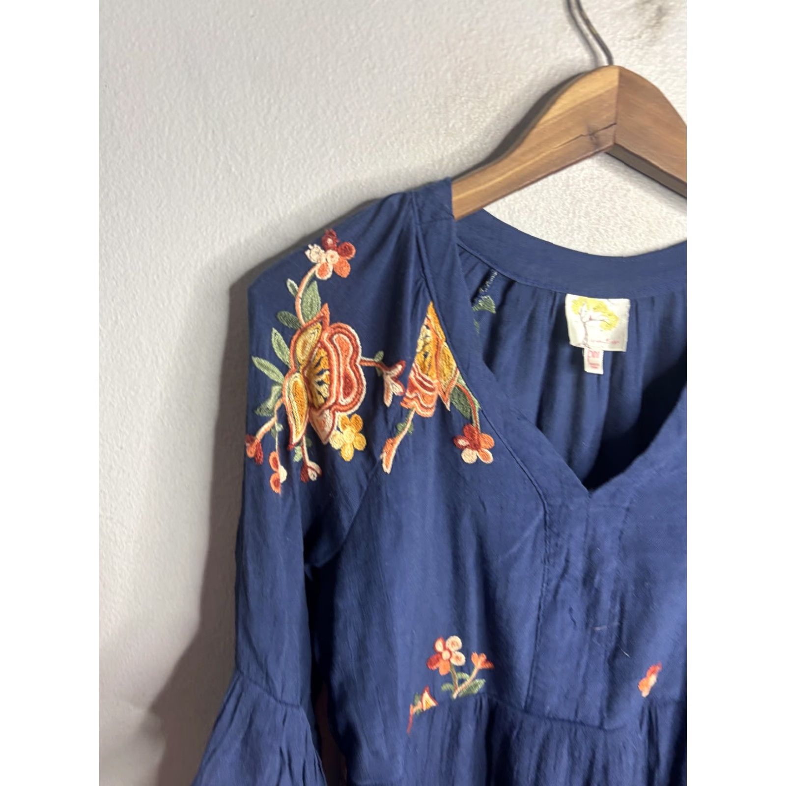 Vintage Fig and Flower Dress Womens PM Blue Embroidered Floral Boho Fit & Flare Mini Size M / US 6-8 / IT 42-44 - 2 Thumbnail