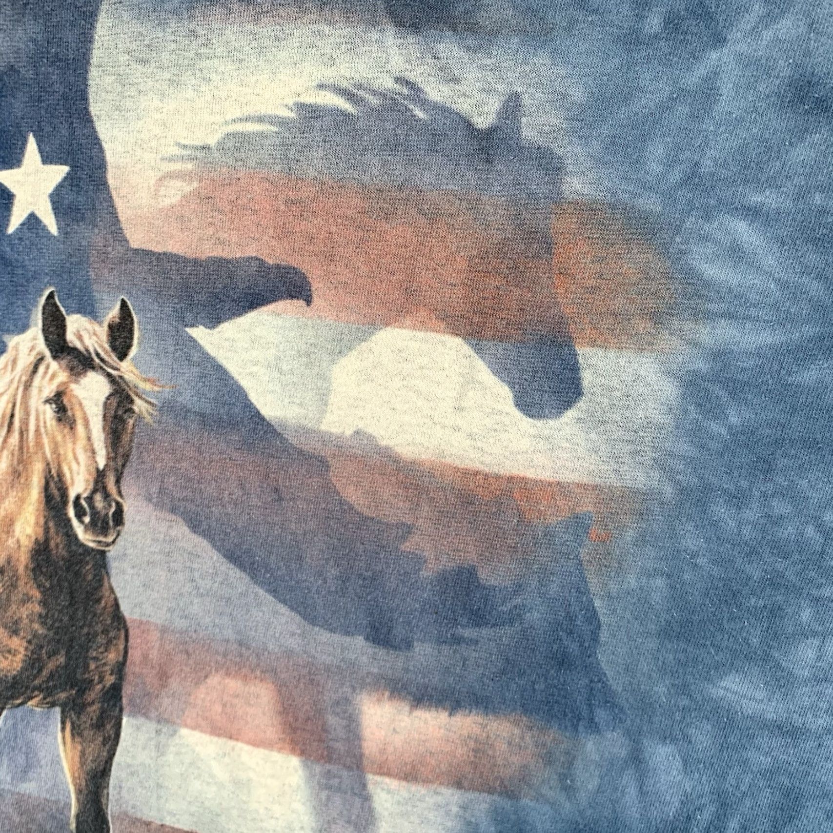 The Mountain VINTAGE The Mountain Men's Cotton T-Shirt Oversized Medium Patriotic American Flag Eagle Horse Stars Stripes Blue All Seasons Size US M / EU 48-50 / 2 - 5 Thumbnail
