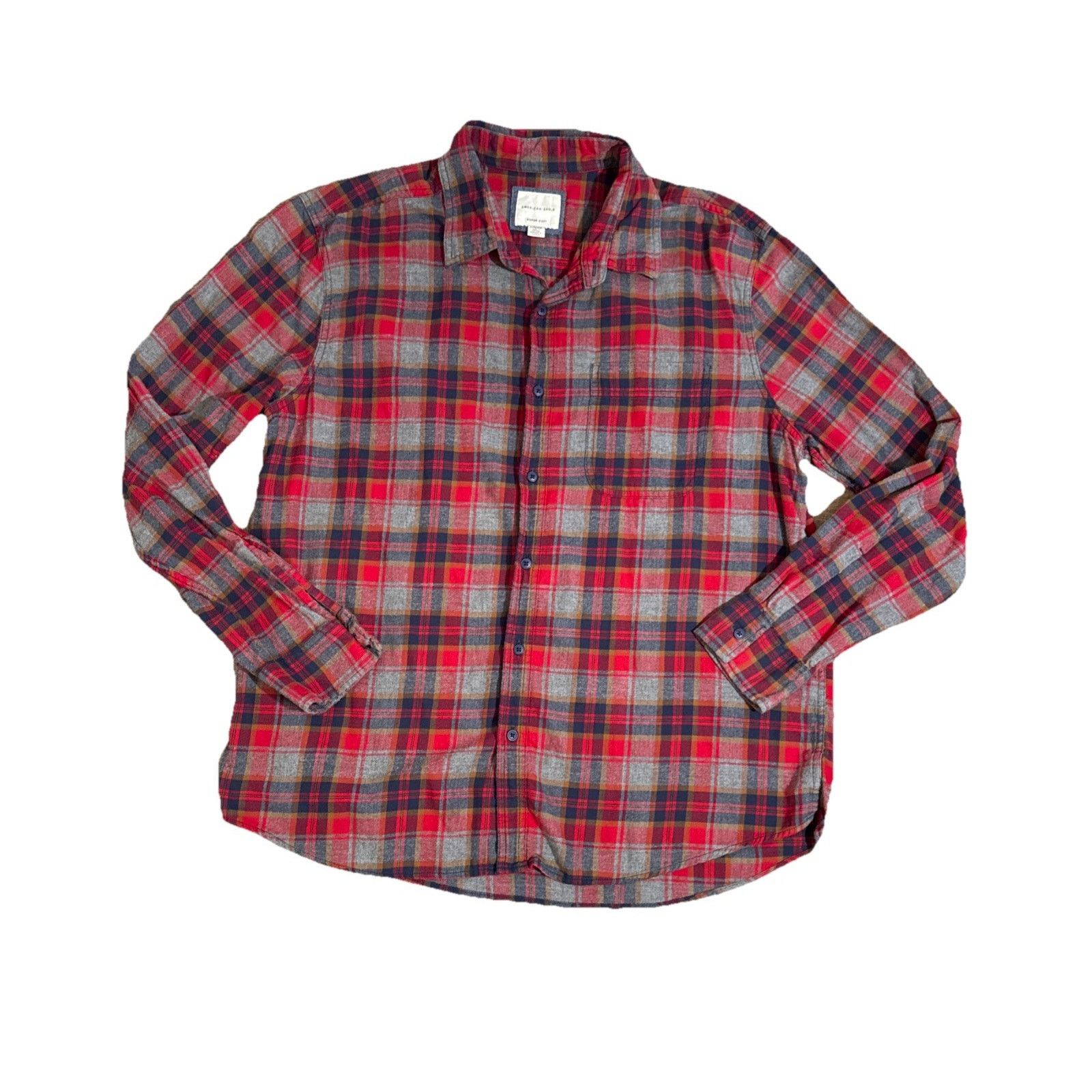 American Eagle Outfitters American Eagle Men XL Gray And Red Plaid Long Sleeve Size US XL / EU 56 / 4 - 1 Thumbnail