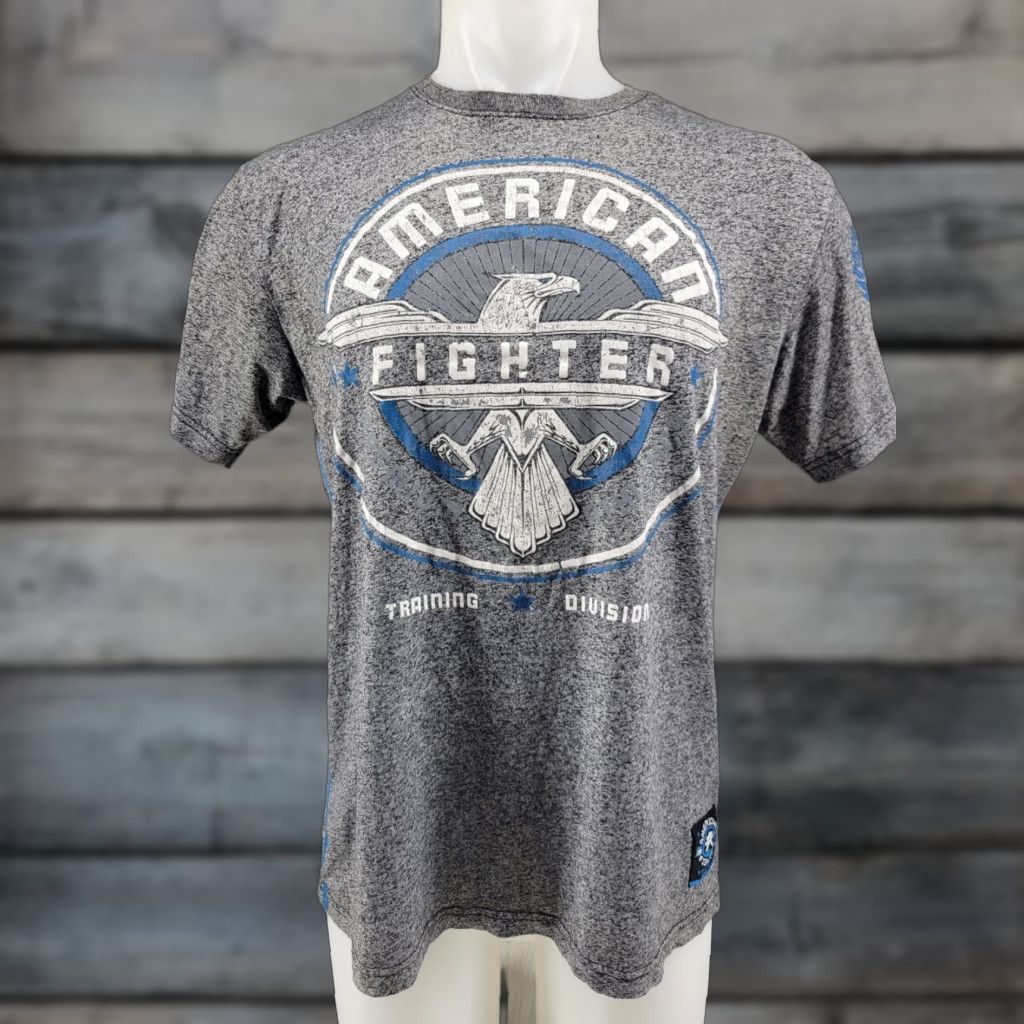 Vintage VINTAGE American Fighter Premium Shirt Mens Large Light Gray Blue Double Sided Graphic Size US L / EU 52-54 / 3 - 1 Thumbnail