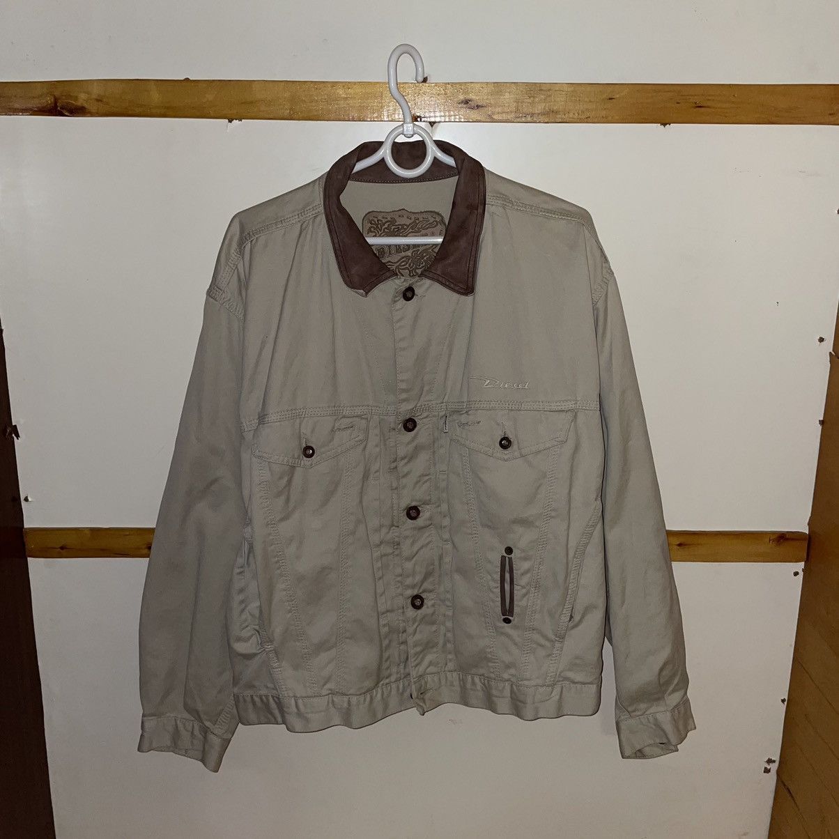 90s Diesel Washed Trucker Denim Jacket leather Boxy L