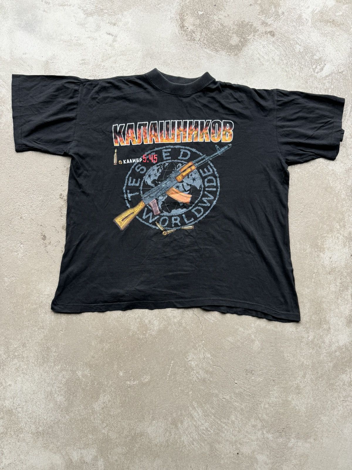 image of Band Tees x Vintage 90’S Ak-47 Kalashnikov Gun T Shirt in Black, Men's (Size Large)