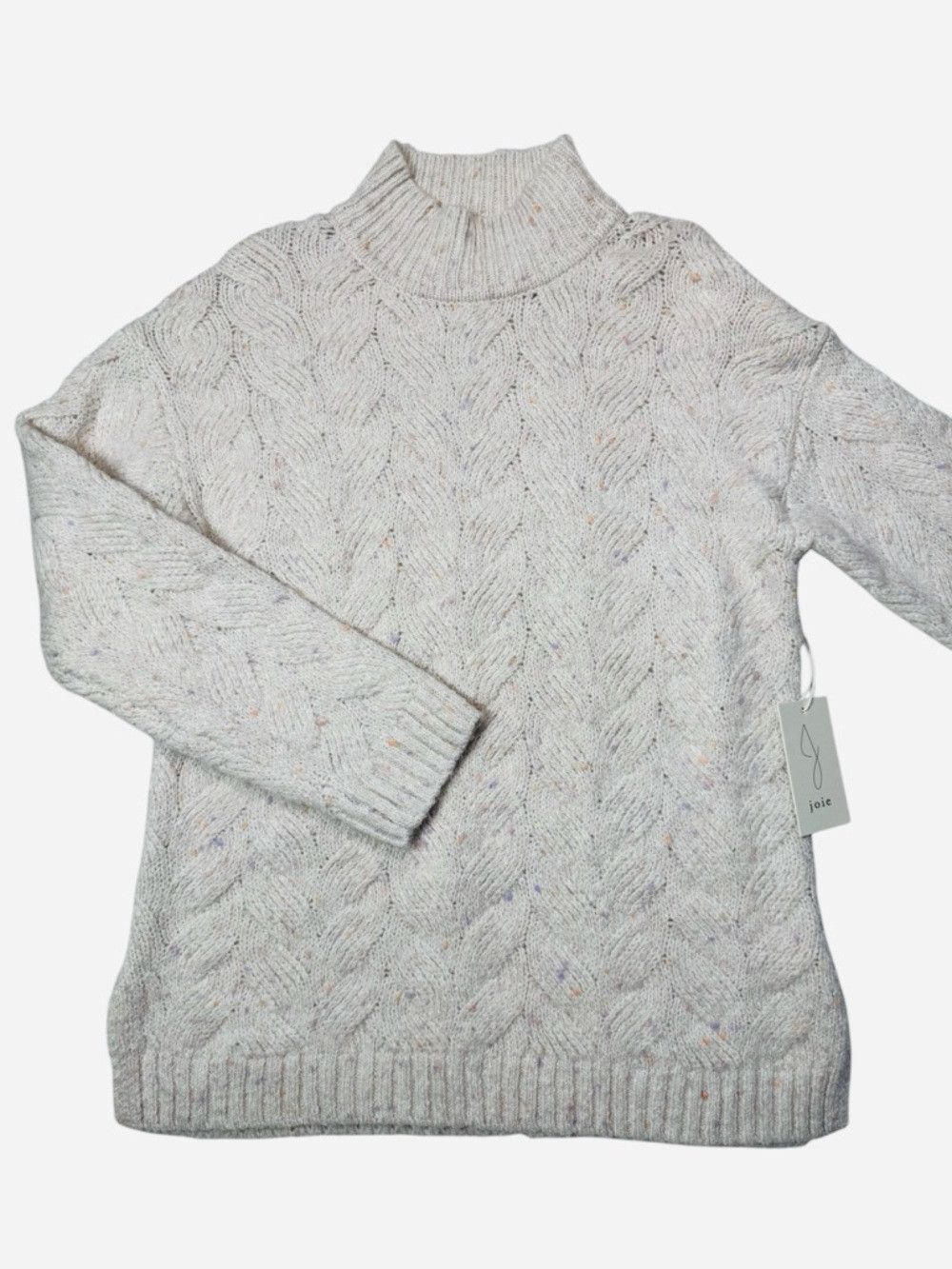 Joie NWT New Joie Cream Cable Knit Wool Blend Mock Neck Sweater Size L / US 10 / IT 46 - 2 Thumbnail