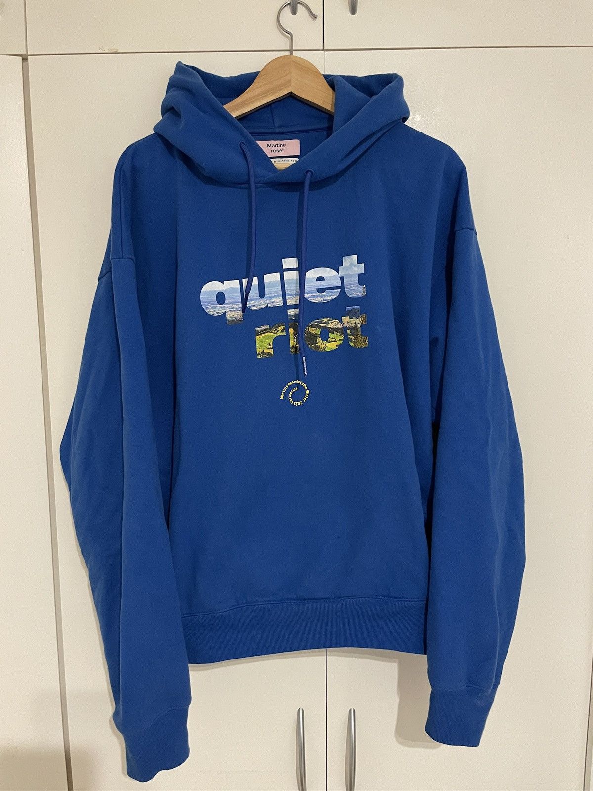 image of Martine Rose Quiet Riot Hoodie in Blue, Men's (Size Medium)