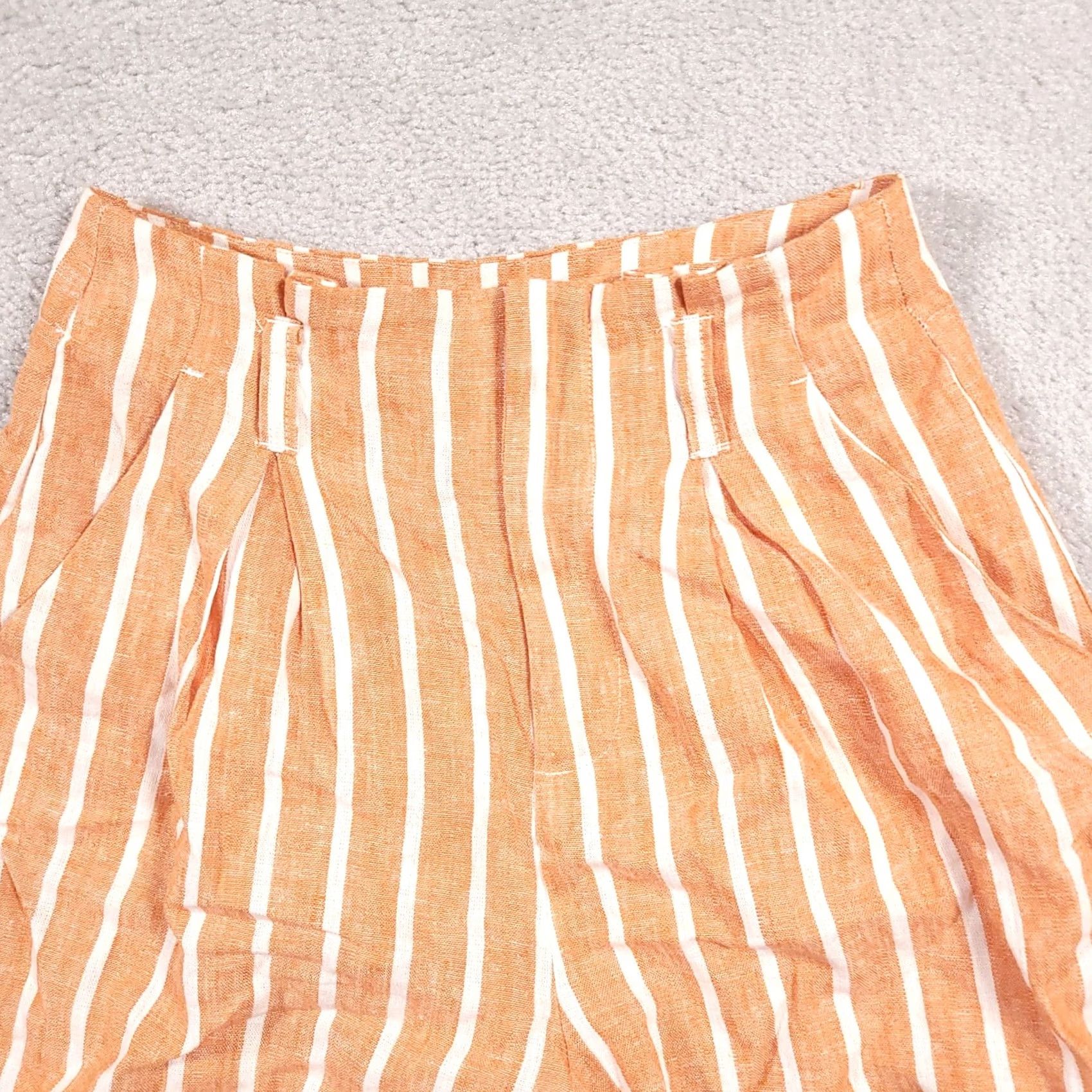 Forever 21 Forever 21 Shorts Women's Size 24 Orange Ivory Striped Linen Pleated Zip Pockets Size 42" / US 20 - 4 Thumbnail