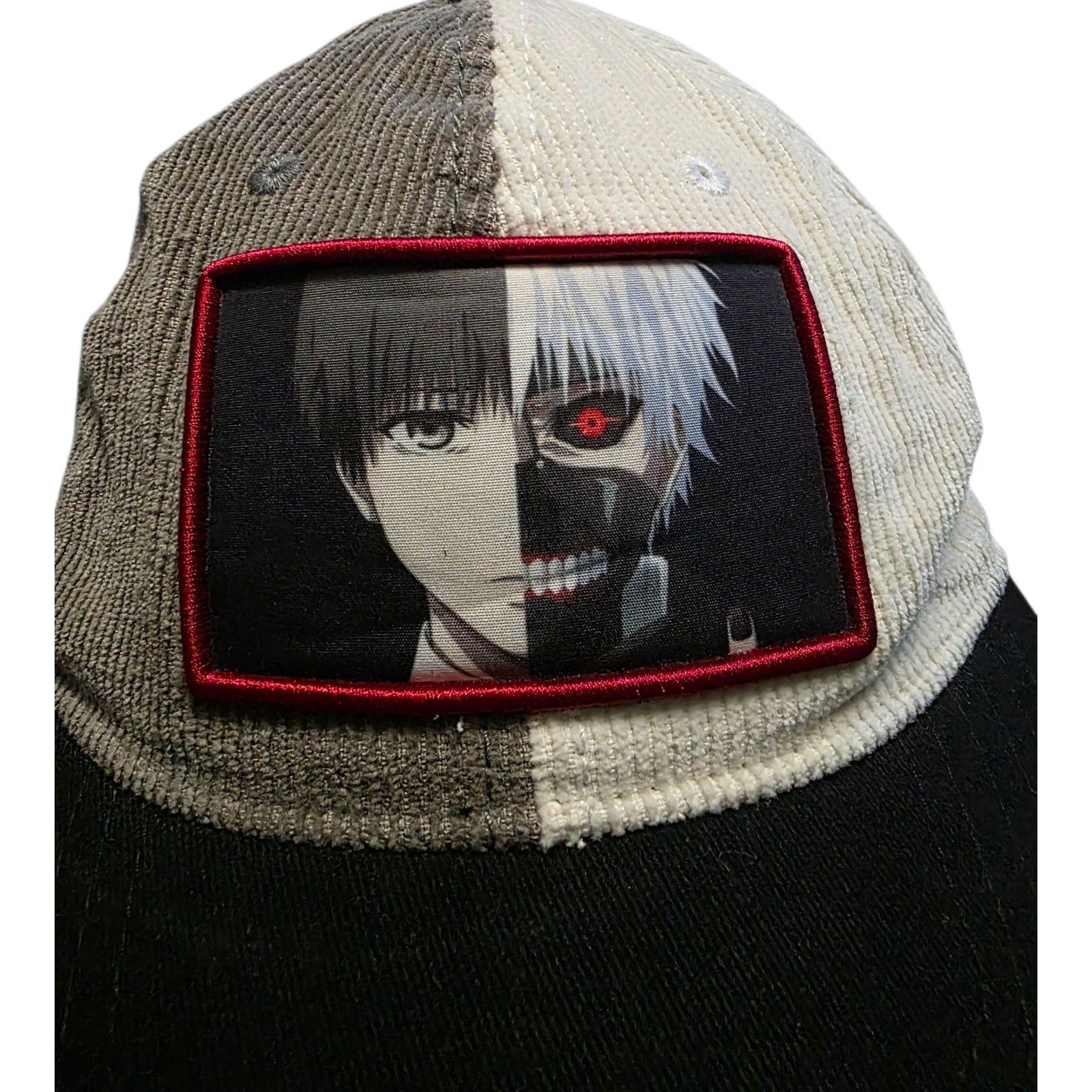 Anime HotTopic Tokyo Ghoul Ken Kaneki Split Face Cordroy dad Cap Size ONE SIZE - 3 Thumbnail