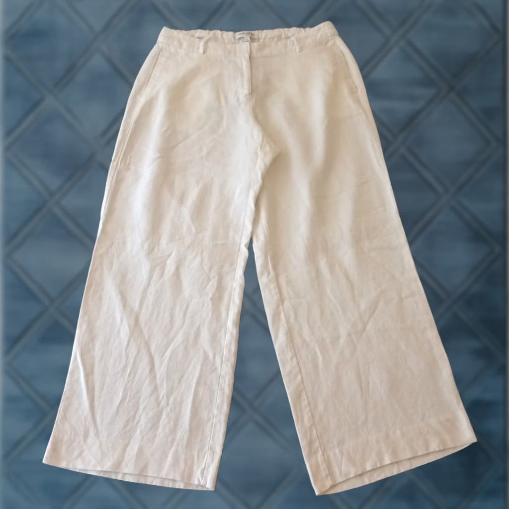 Banana Republic Banana Republic Pants Wide-Leg Linen White Ankle Womens Large Pockets 34x30 Size 36" / US 14 / IT 50 - 1 Thumbnail