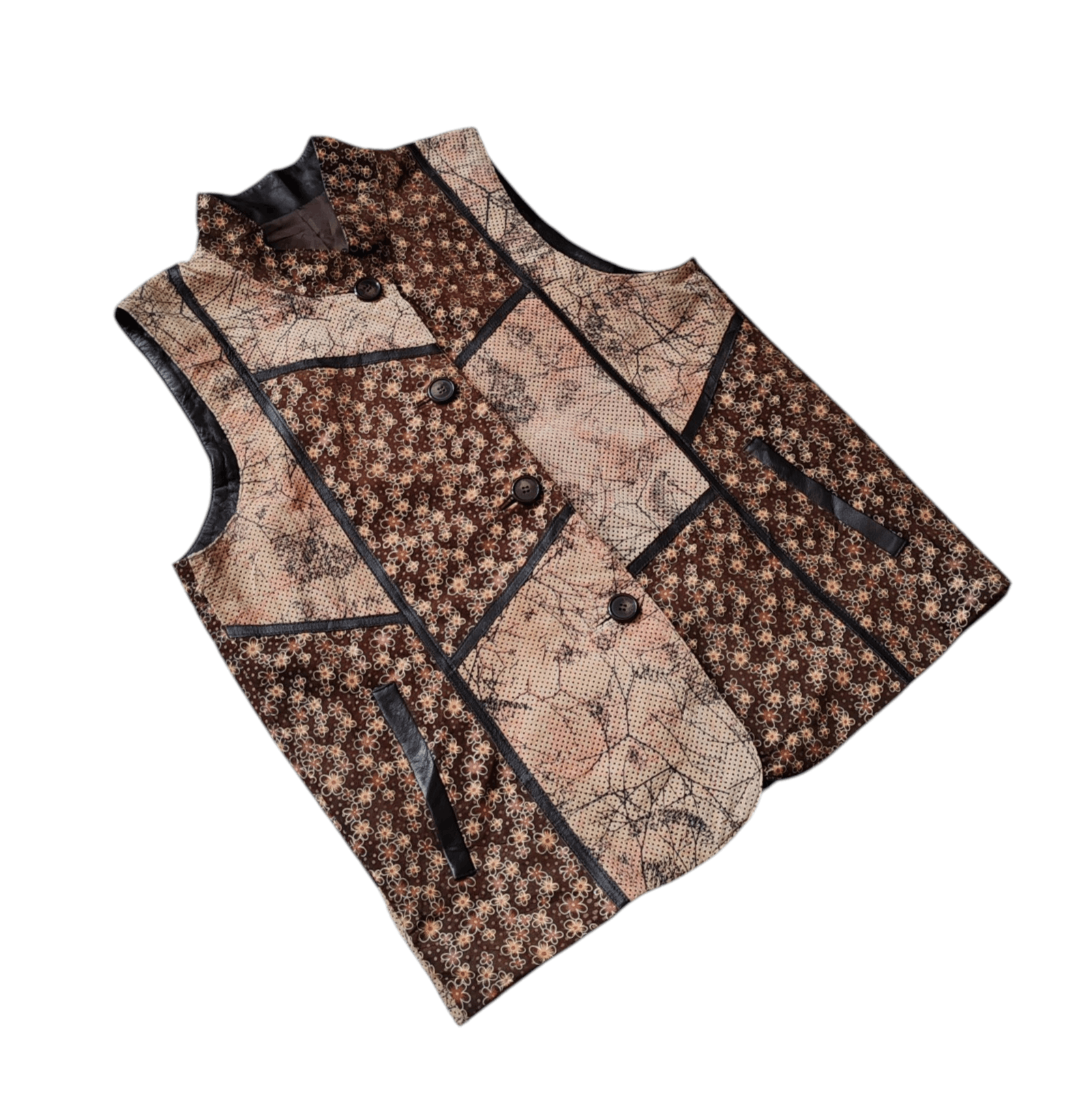 Leather Vintage Japan Suede Leather Vest jacket Abstract Sakura Size ONE SIZE - 3 Thumbnail