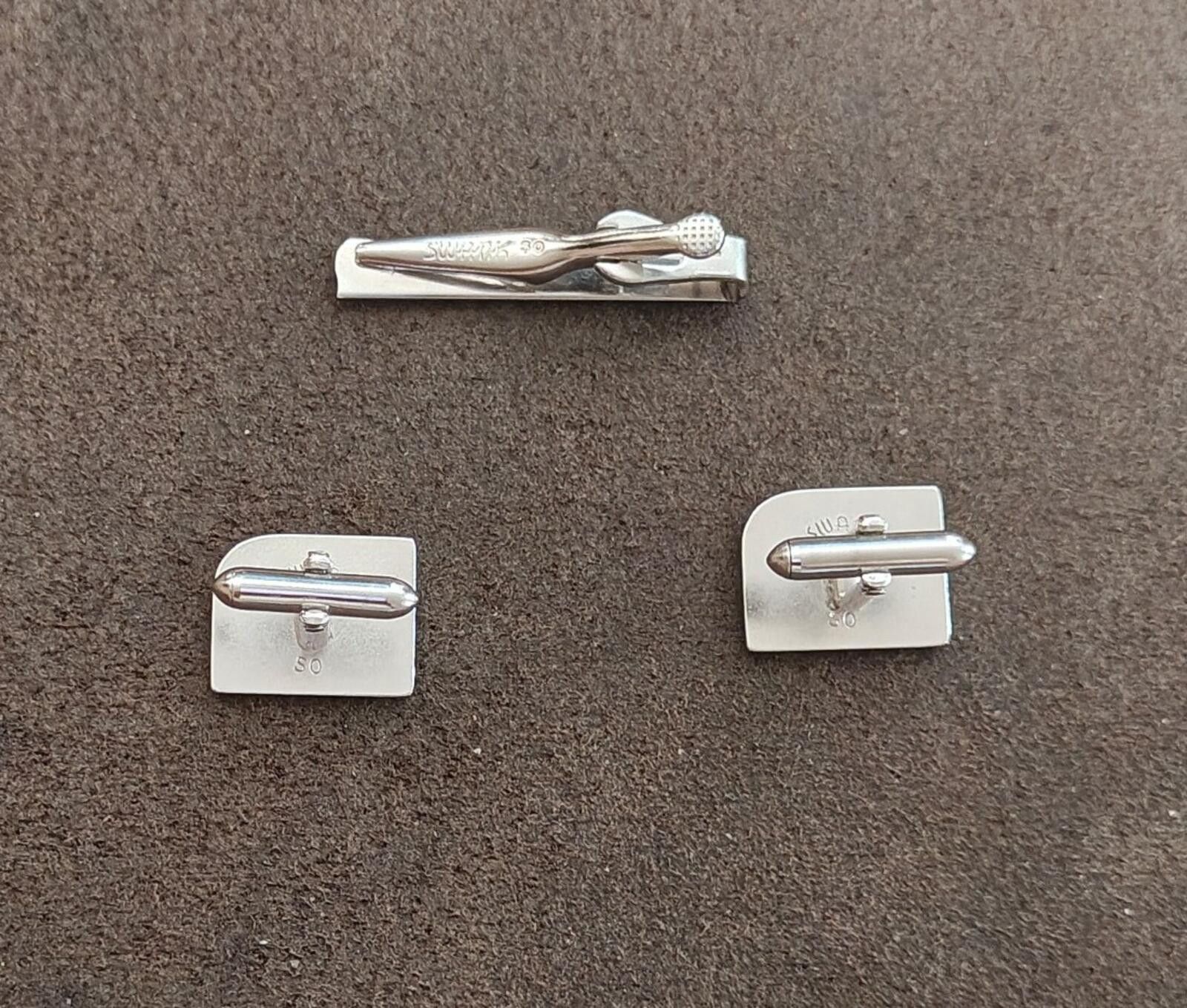 Other 1960s Silver Tone Art Deco Style Tie Bar Clip Cufflinks Set Size ONE SIZE - 6 Thumbnail