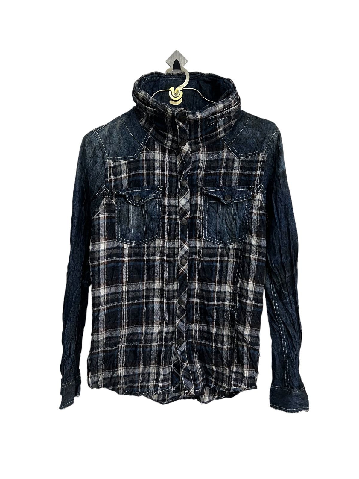 If Six Was Nine Y2K In The Attic Hybrid Denim Flannel Bono Hoodie Jacket Size US M / EU 48-50 / 2 - 5 Thumbnail