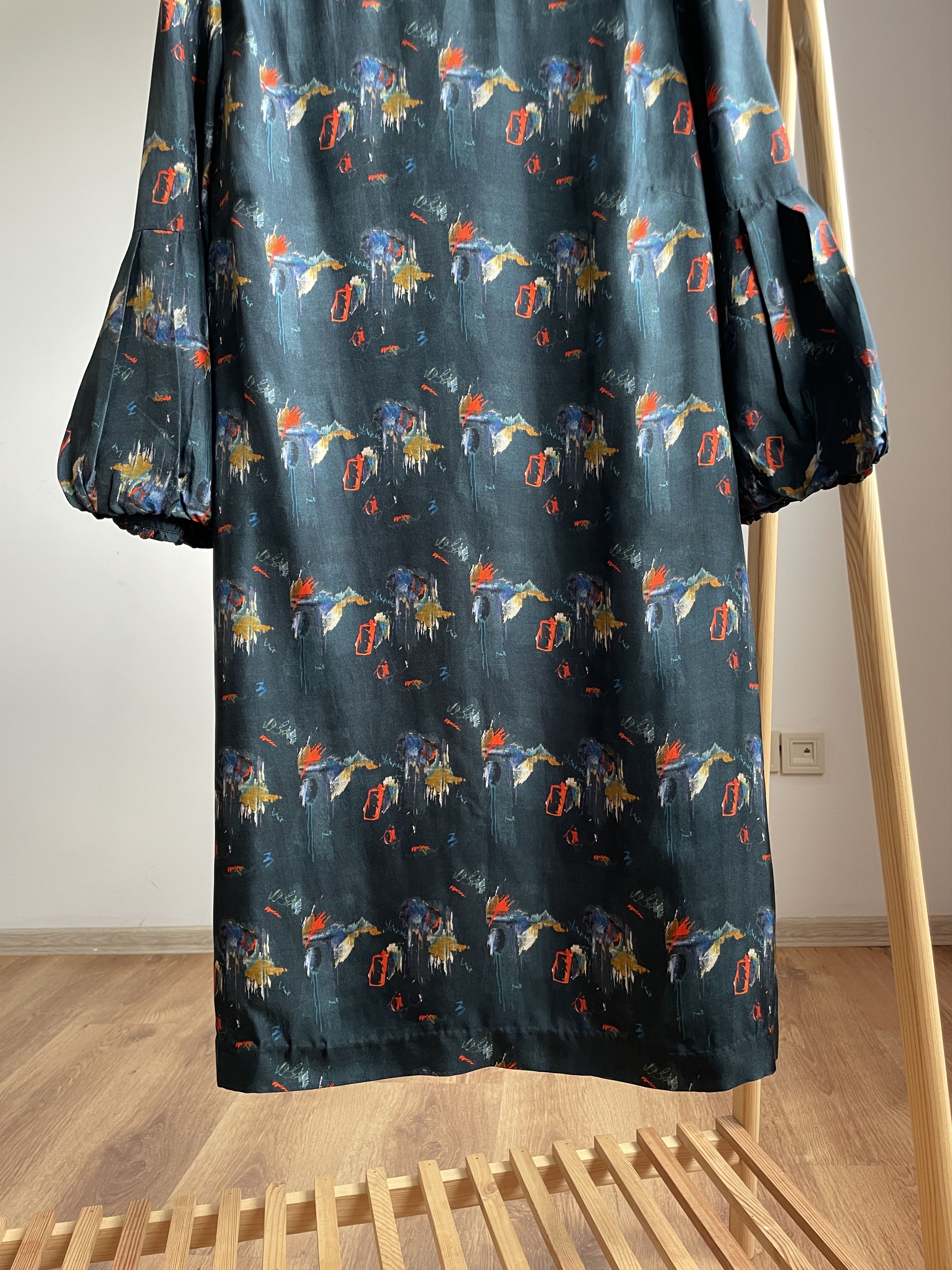 Designer Toast Boat Neck Balloon Sleeve Silk Midi Dress Size UK 16 Size XL / US 12-14 / IT 48-50 - 5 Thumbnail