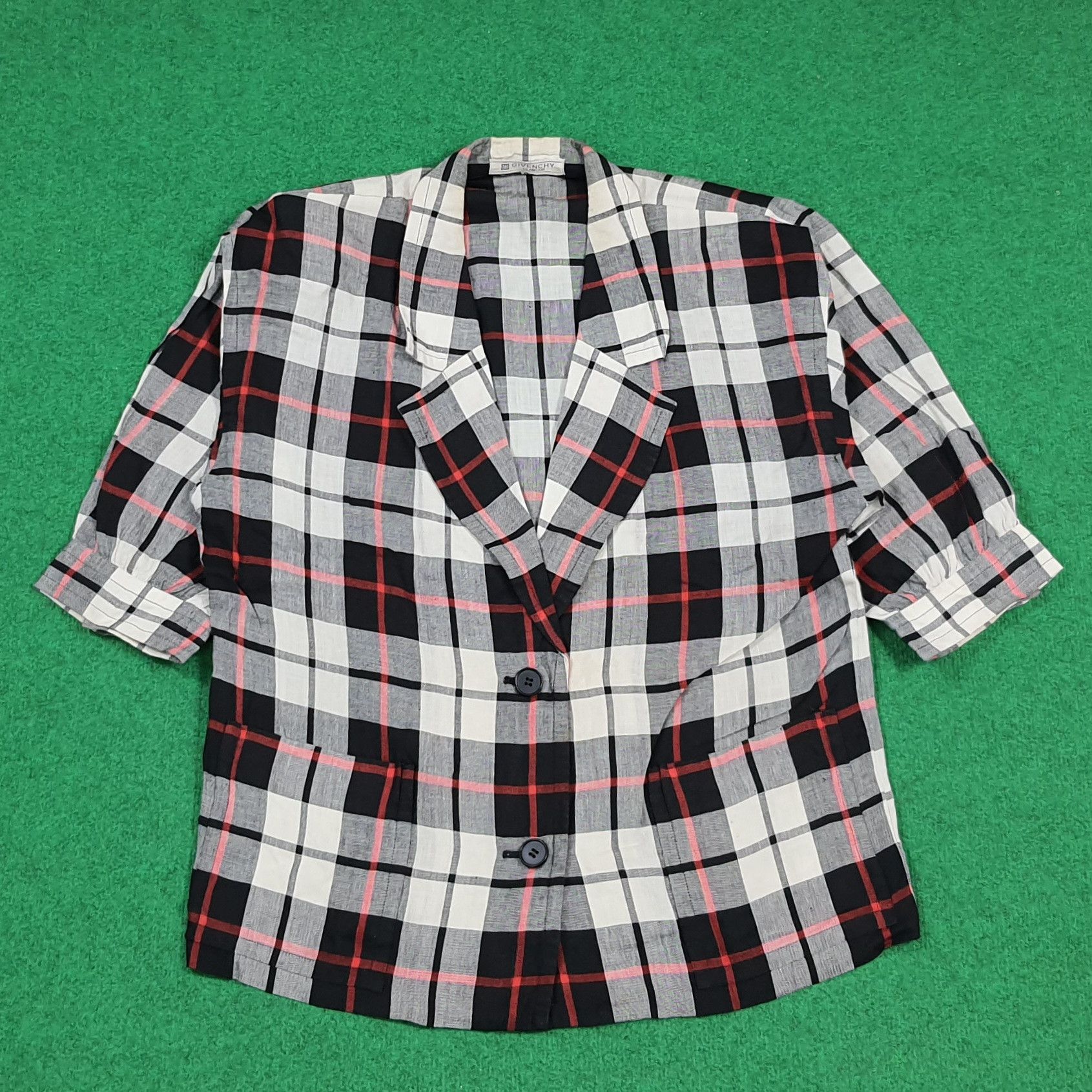 Givenchy Vintage Givenchy Glamour Plaid Linen Blazer Jacket C308N15 Size L / US 10 / IT 46 - 1 Thumbnail