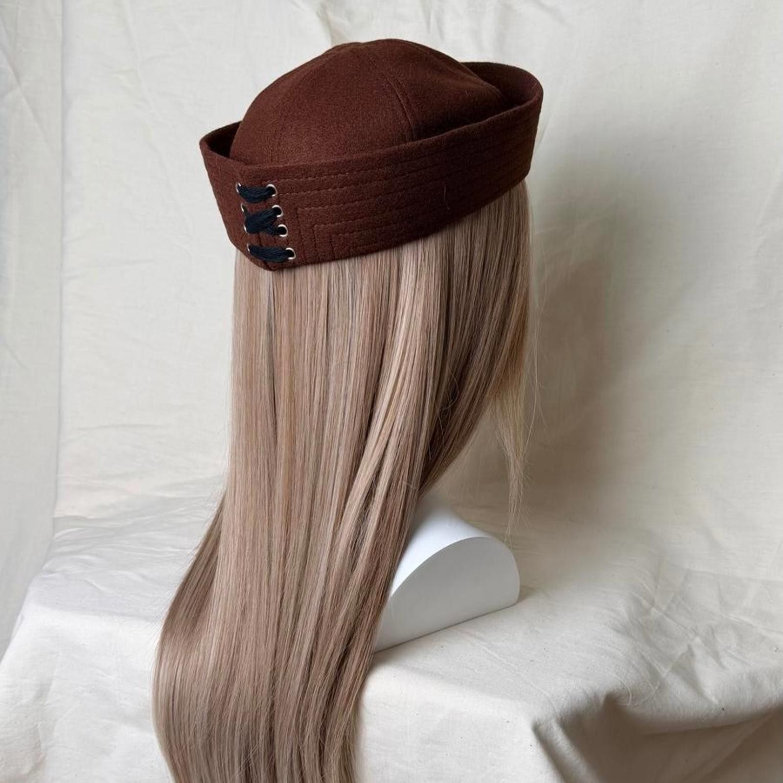 Japanese Brand Brown Wool Eyelet Beret Sailor Hat Y2K French Girl Size ONE SIZE - 2 Thumbnail