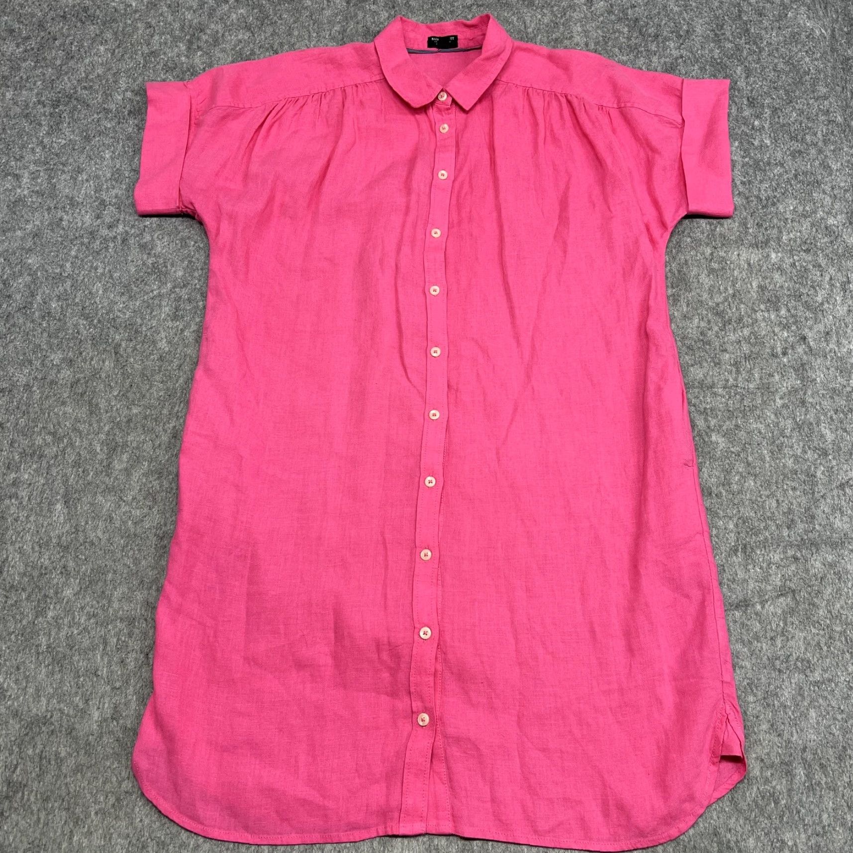 J. Crew Baird McNutt Irish Linen Shirt Dress Womens M Pink Button Front  Collared Short Sleeve