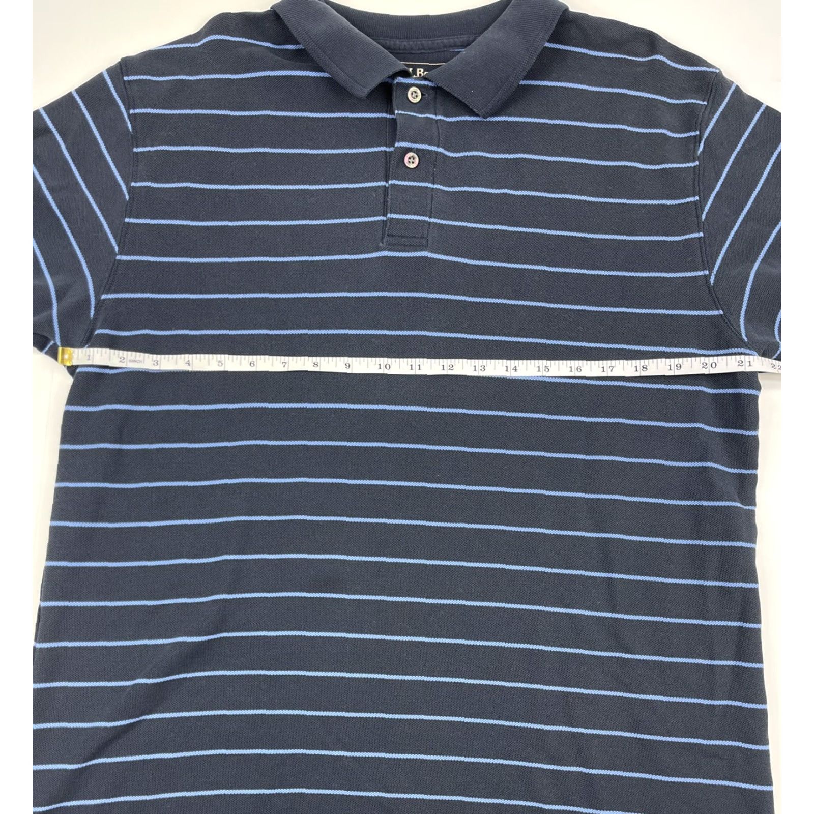Vintage LL Bean Polo Shirt Striped Navy Light Blue Short Sleeve Sz L Mens Size US L / EU 52-54 / 3 - 4 Thumbnail