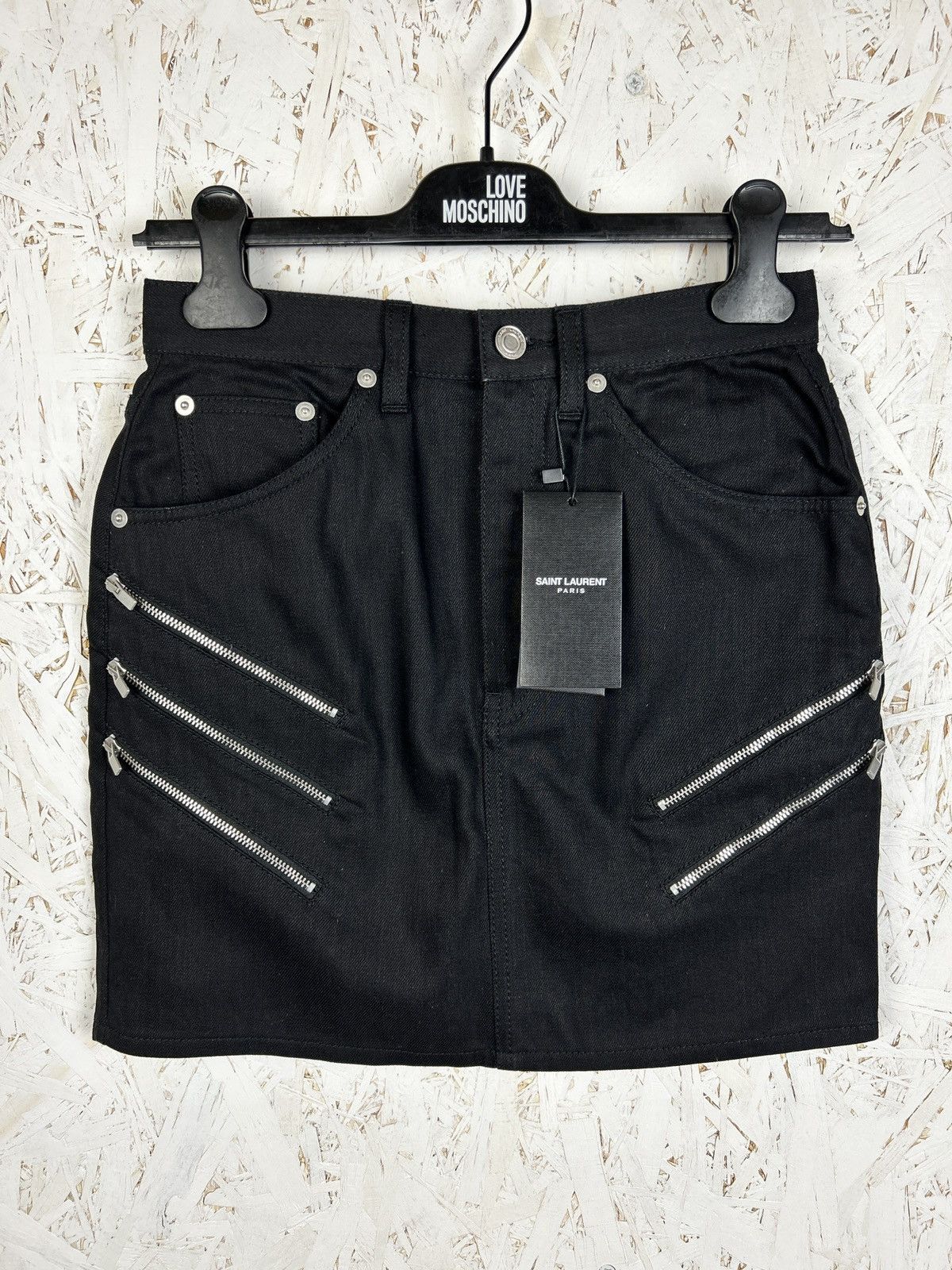 Saint Laurent Paris NWT Saint Laurent YSL Denim Zipper AW15 Skirt Hedi Black 27 Size 27" / US 4 / IT 40 - 1 Thumbnail