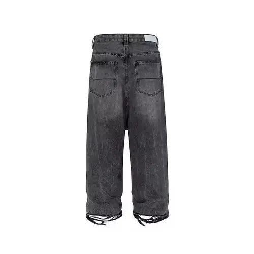 Japanese Brand Black Washed Damage Baggy jeans Size US 34 / EU 50 - 3 Thumbnail