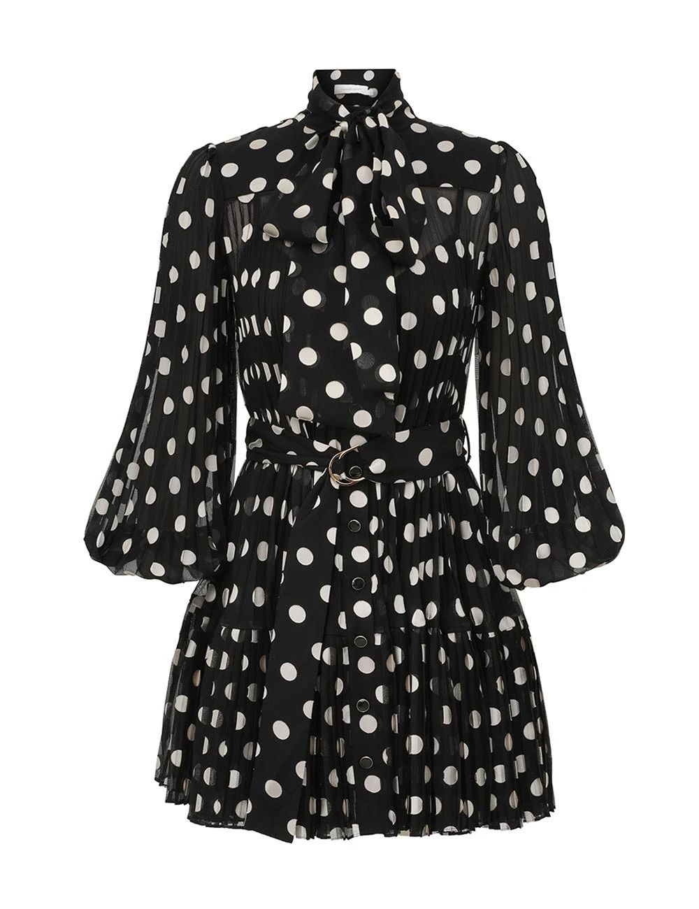 oc11z0226 Pussybow Mini Dress In Black/White
