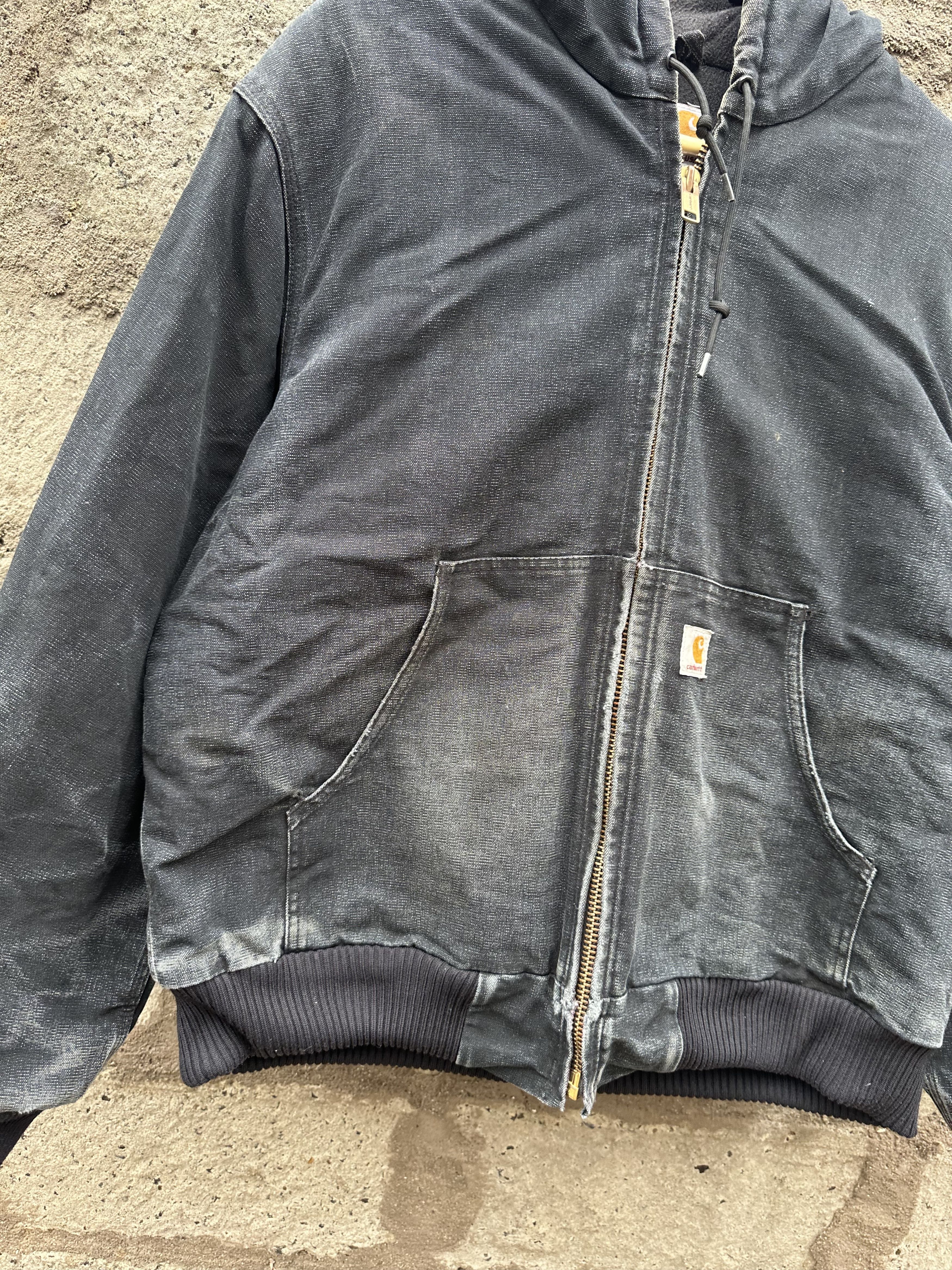 Carhartt × Vintage Vintage 90s Carhartt J140 Faded Black Hooded Work Jacket Size US L / EU 52-54 / 3 - 4 Thumbnail