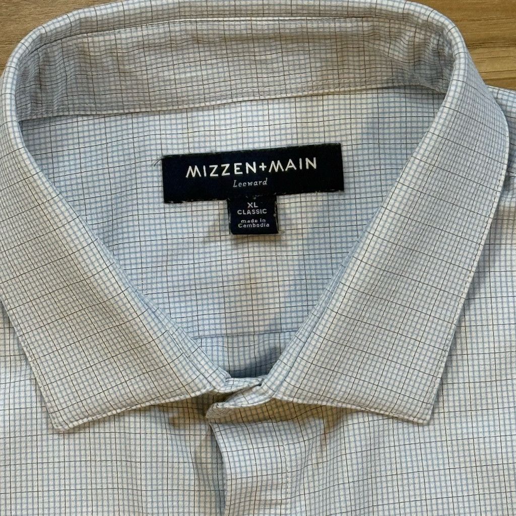 Jordan Brand Mizzen+Main Leeward XL Classic Fit Blue Micro Grid Shirt Size 38L - 3 Thumbnail