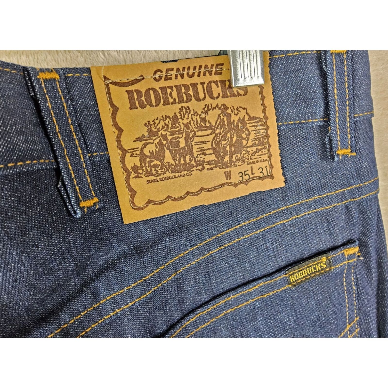 Sears VINTAGE Sears Roebucks Denim Jeans 5-Pocket USA Blue 35x31 Mens Regular Straight Shirt/Jeans? Size US 35 - 6 Thumbnail