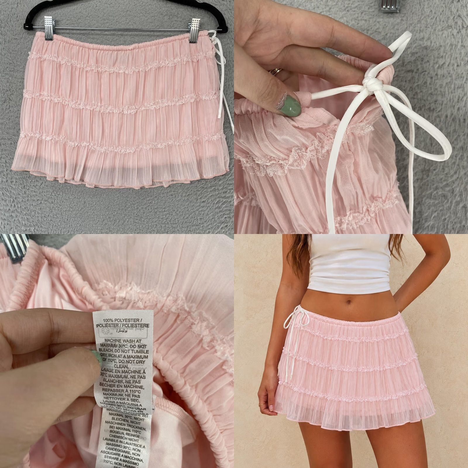 Vintage Edikted Mini Skirt Womens Small Pink Pleated Lace Ruffle Chiffon Fairy Y2K Size 28" / US 6 / IT 42 - 8 Thumbnail