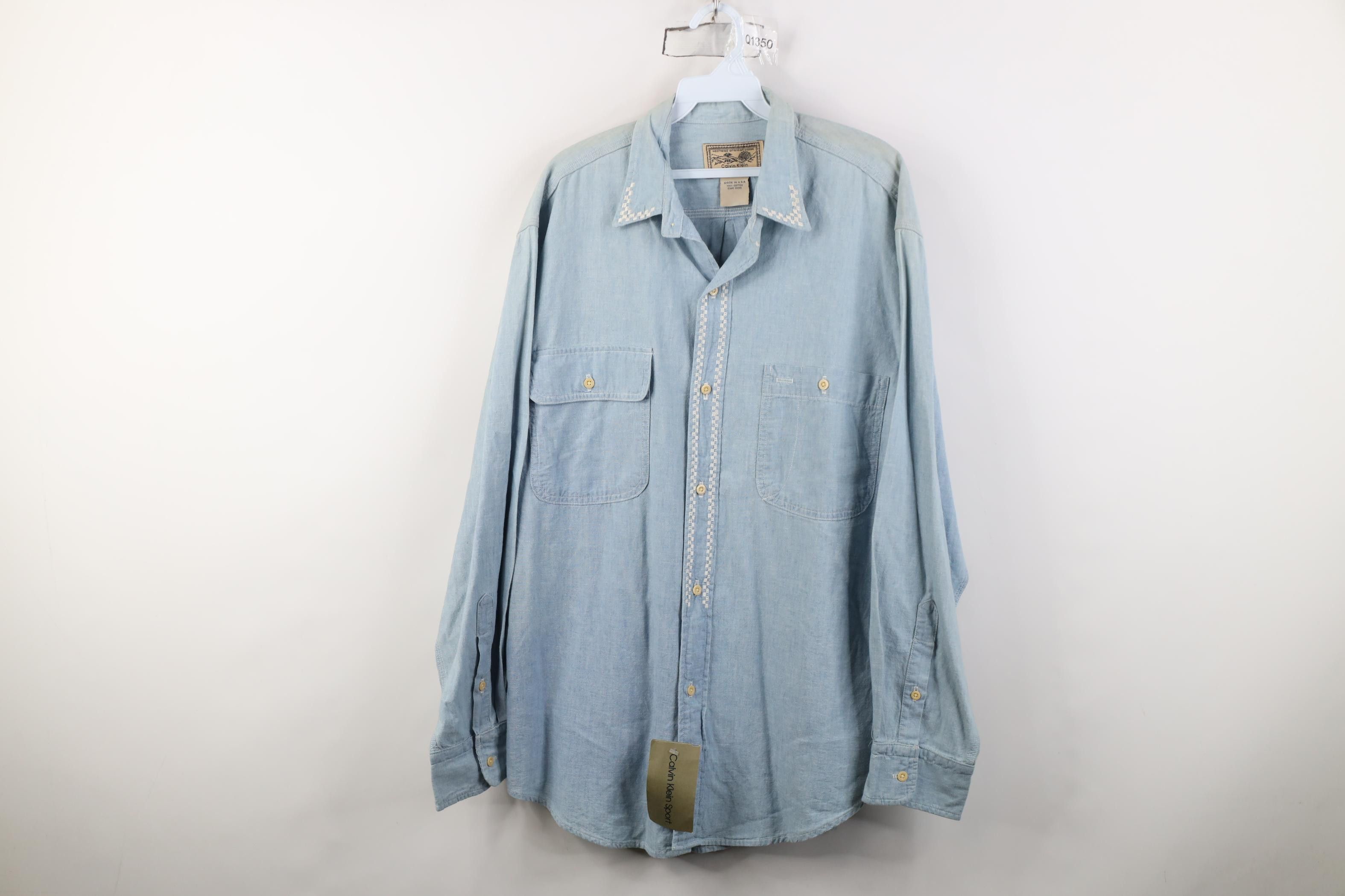 Calvin Klein Deadstock Vtg 90s Calvin Klein Chambray Work Collared Shirt Size US L / EU 52-54 / 3 - 1 Thumbnail