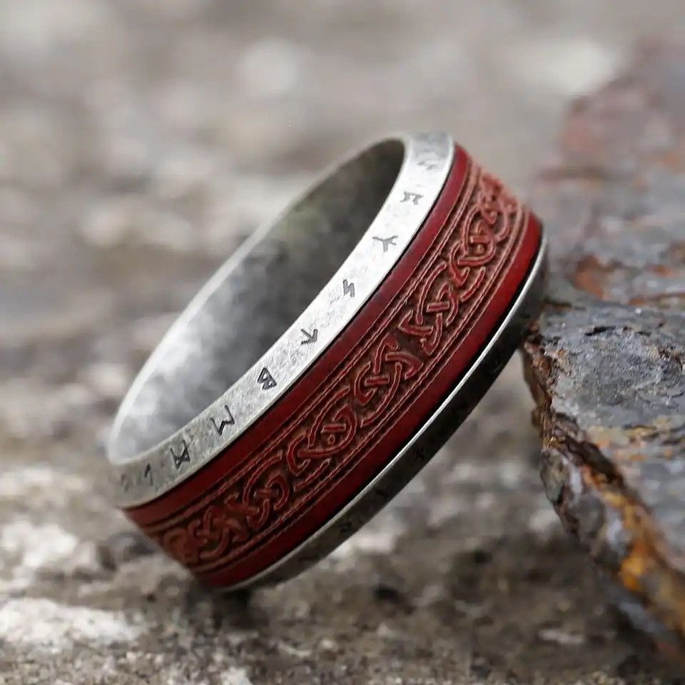 Jewelry × Vintage New Design 316L Stainless Steel Viking Runes Rosewood Ring Size ONE SIZE - 2 Thumbnail