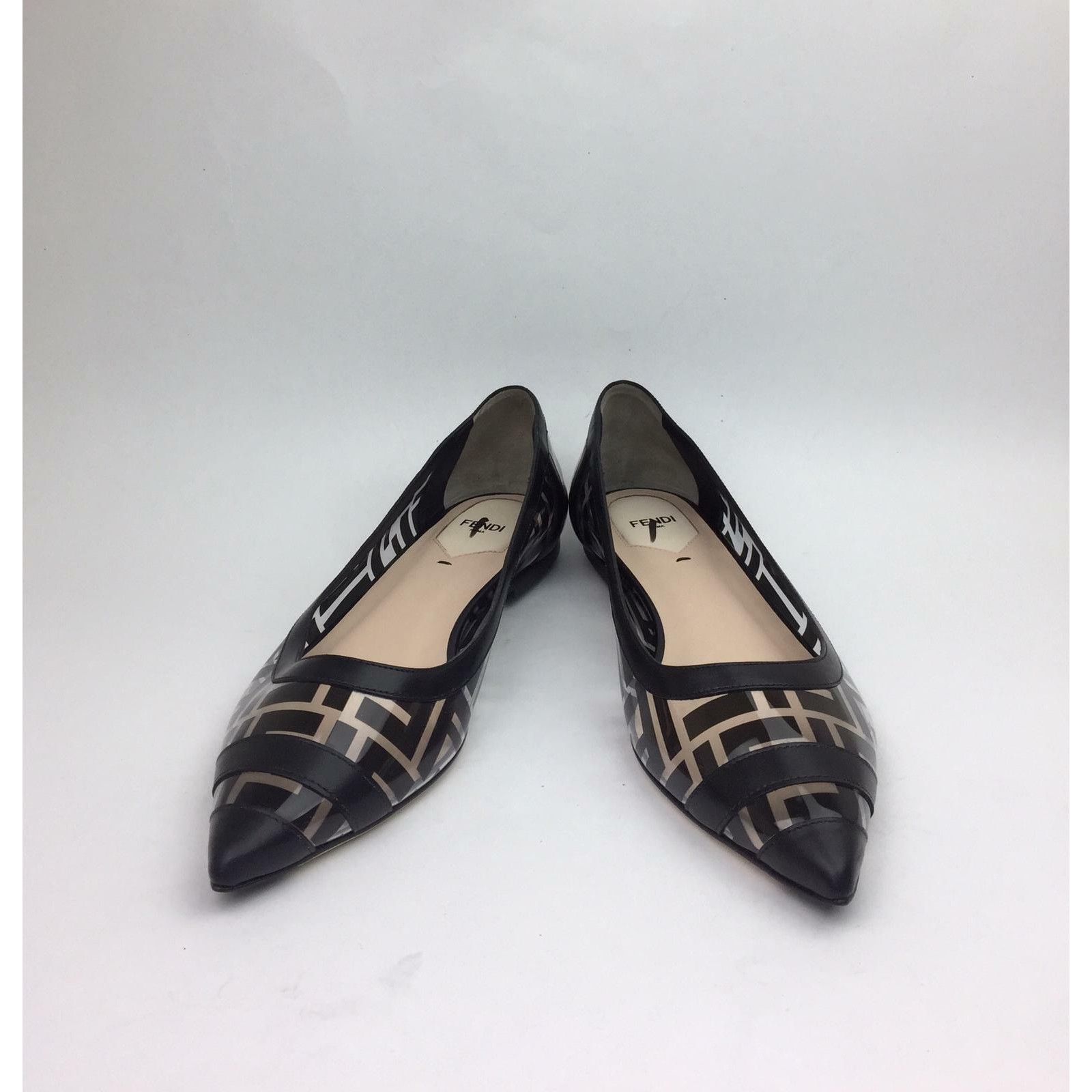 Fendi Fendi Black PVC Colibri Clear Leather Pointed Ballerina Size US 6 / IT 36 - 7 Thumbnail