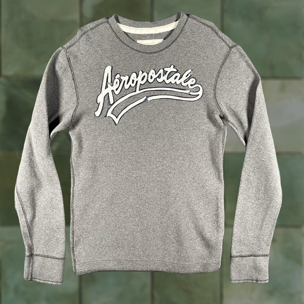 Aeropostale Aéropostale Shirt Mens Medium Gray Nineteen Eighty Seven Long Sleeve Thermal Crew Neck Front Logo Graphic Print Emroidered Size US M / EU 48-50 / 2 - 1 Thumbnail