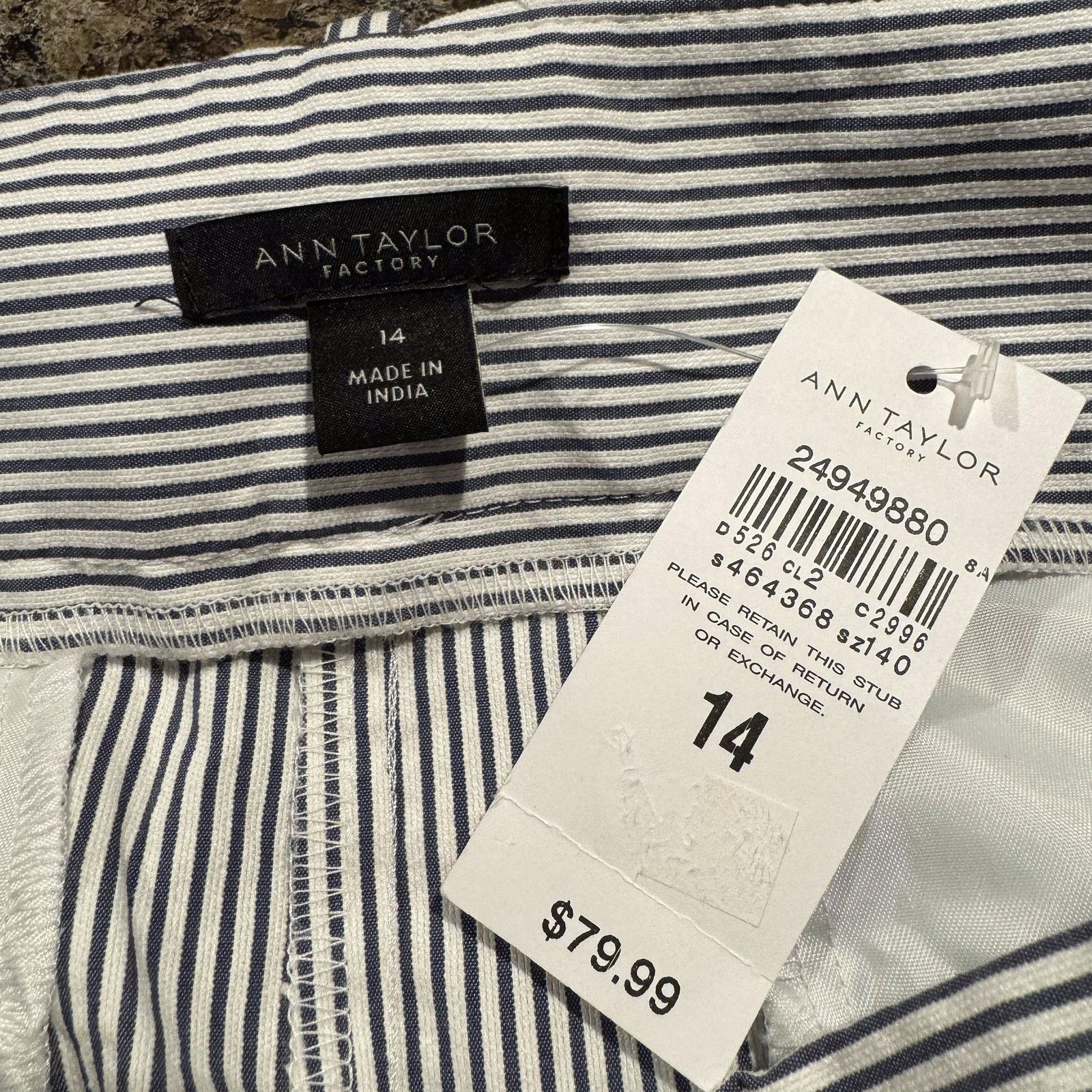 Ann Taylor NWT Ann Taylor Pants High Rise Striped Blue White Ankle 14 Size 36" / US 14 / IT 50 - 3 Thumbnail