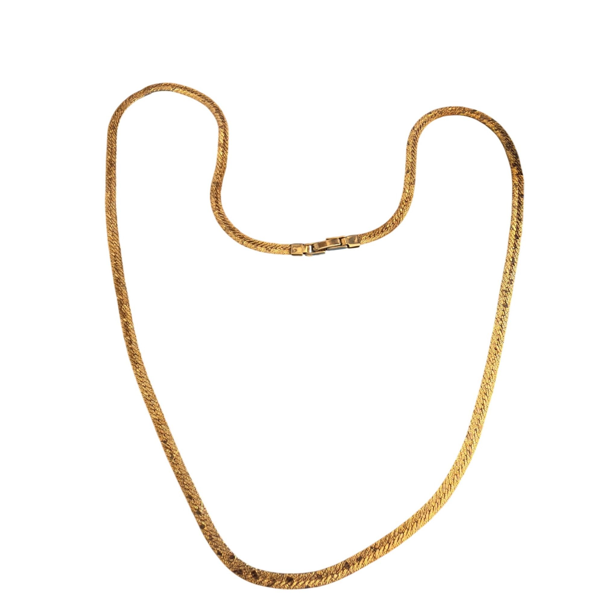 Other Vintage Gold Tone Textured Flat Herringbone Chain Necklace F Size ONE SIZE - 1 Thumbnail