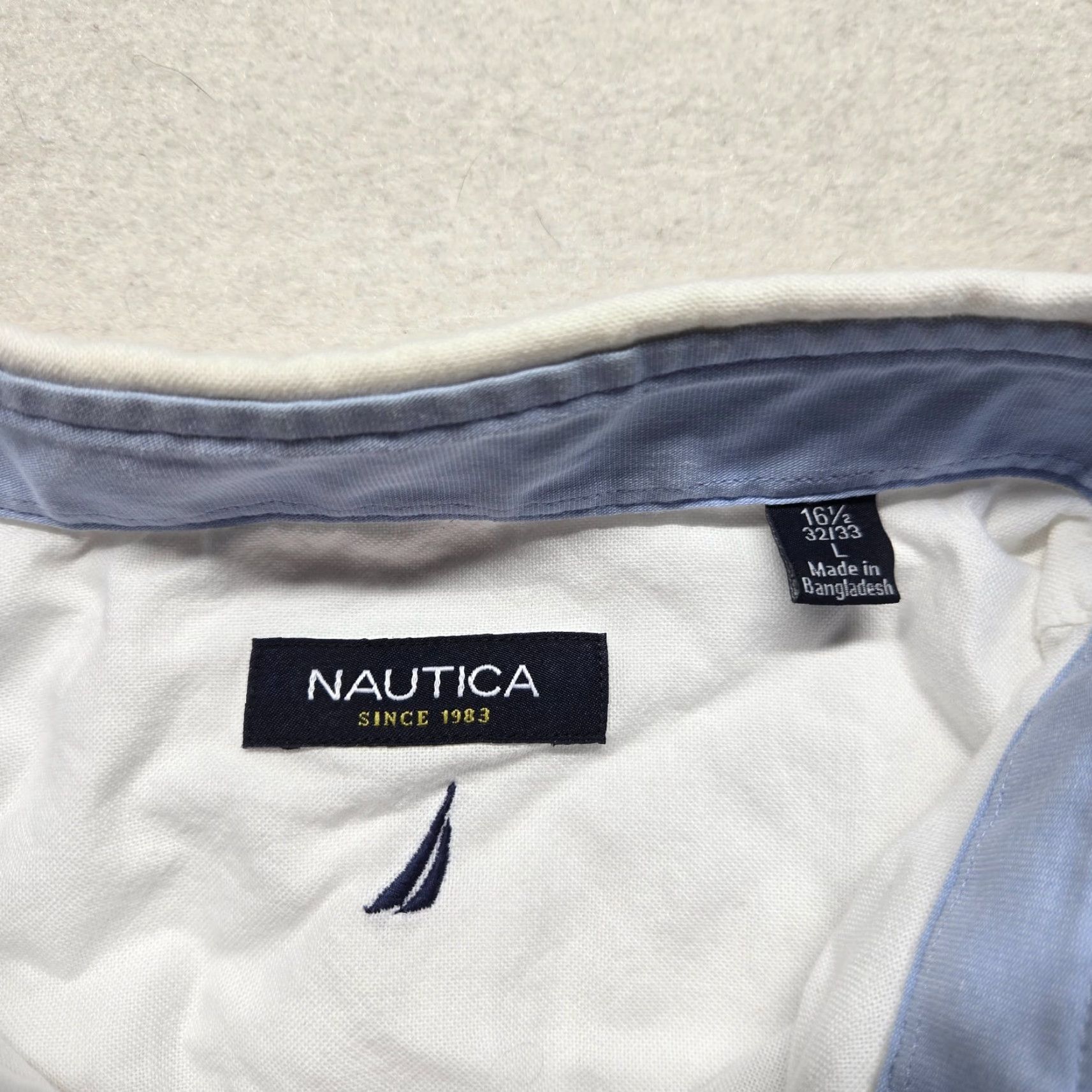 Nautica Nautica Dress Shirt Solid White Button Up Dress Long Sleeve Adult Men 16.5 L Slim Size 42R - 3 Thumbnail