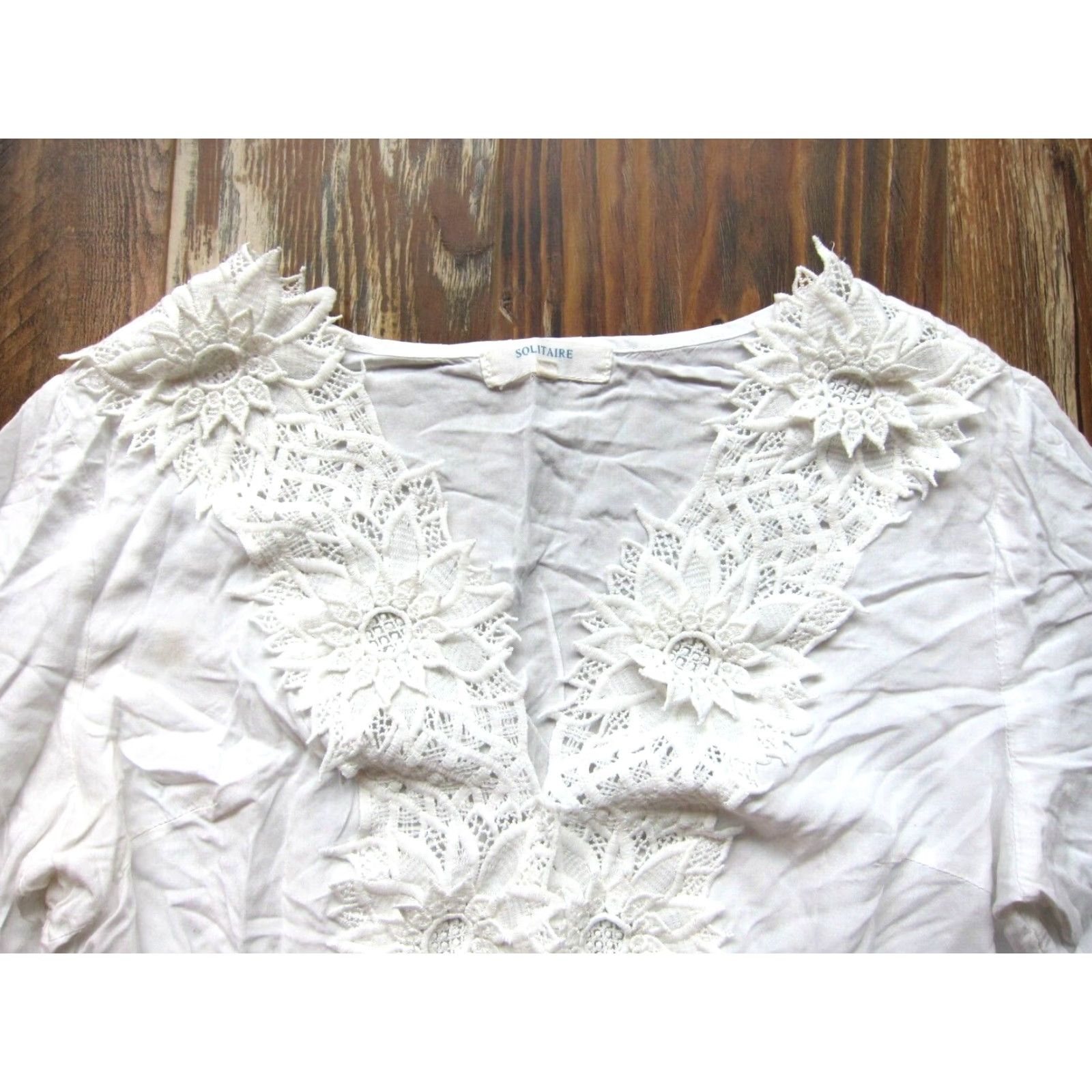 Vintage Solitaire 100% Rayon White Floral Embroidered 3/4 Sleeve Blouse L Size L / US 10 / IT 46 - 5 Thumbnail