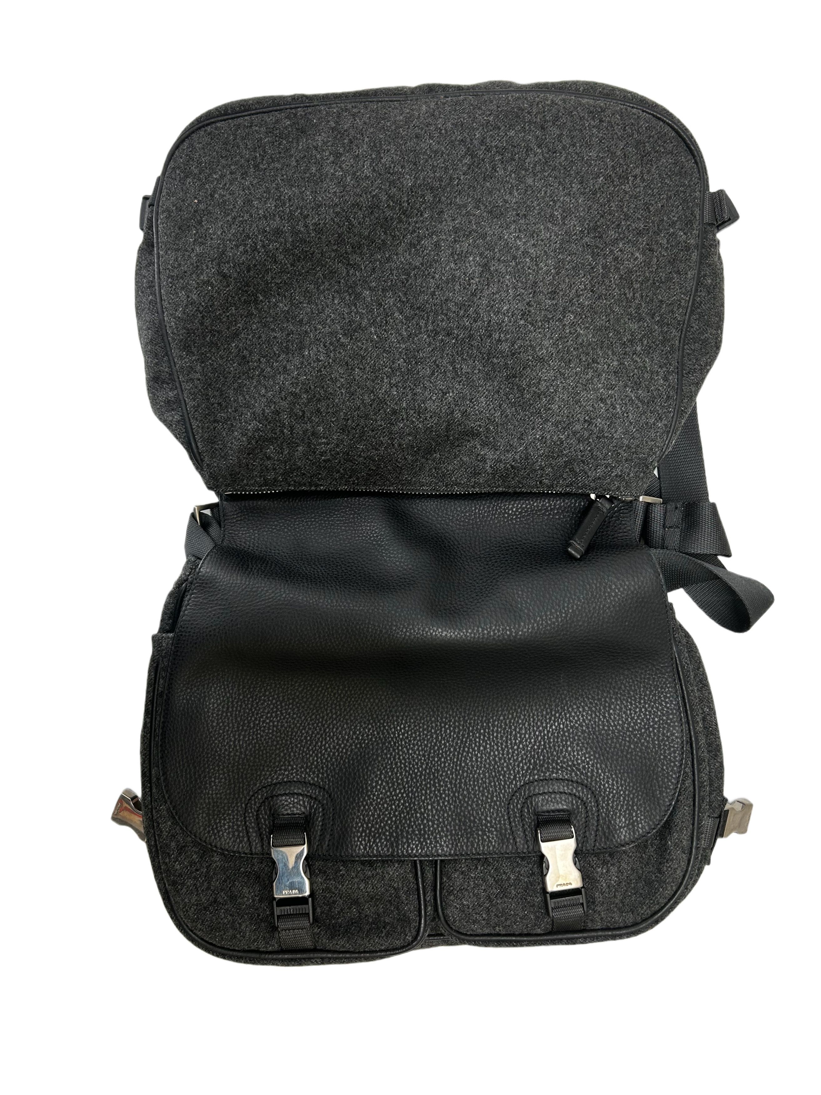 Prada Prada Linea Rossa Grey Wool With Black grain Leather Flap Size ONE SIZE - 7 Thumbnail
