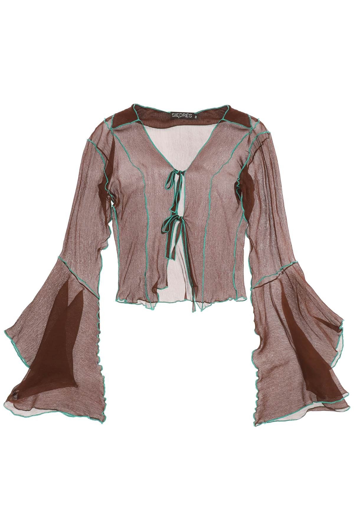 image of Siedres Bell Sleeve Crepon Blouse in Brown, Women's (Size Medium)