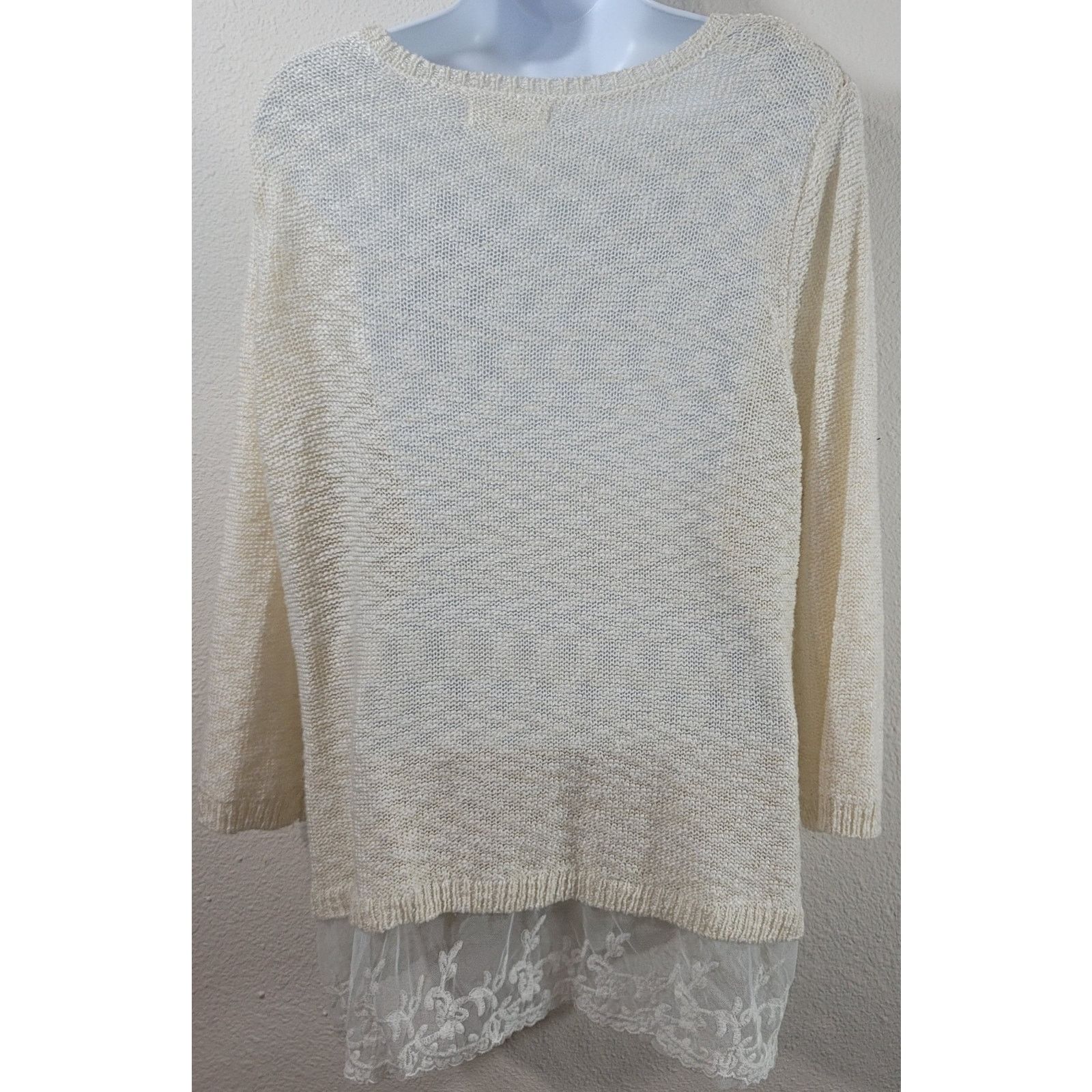 Other Dressbarn Cream Loose Knit Layered Lace Hem Top 1X Plus Size XL / US 12-14 / IT 48-50 - 4 Thumbnail