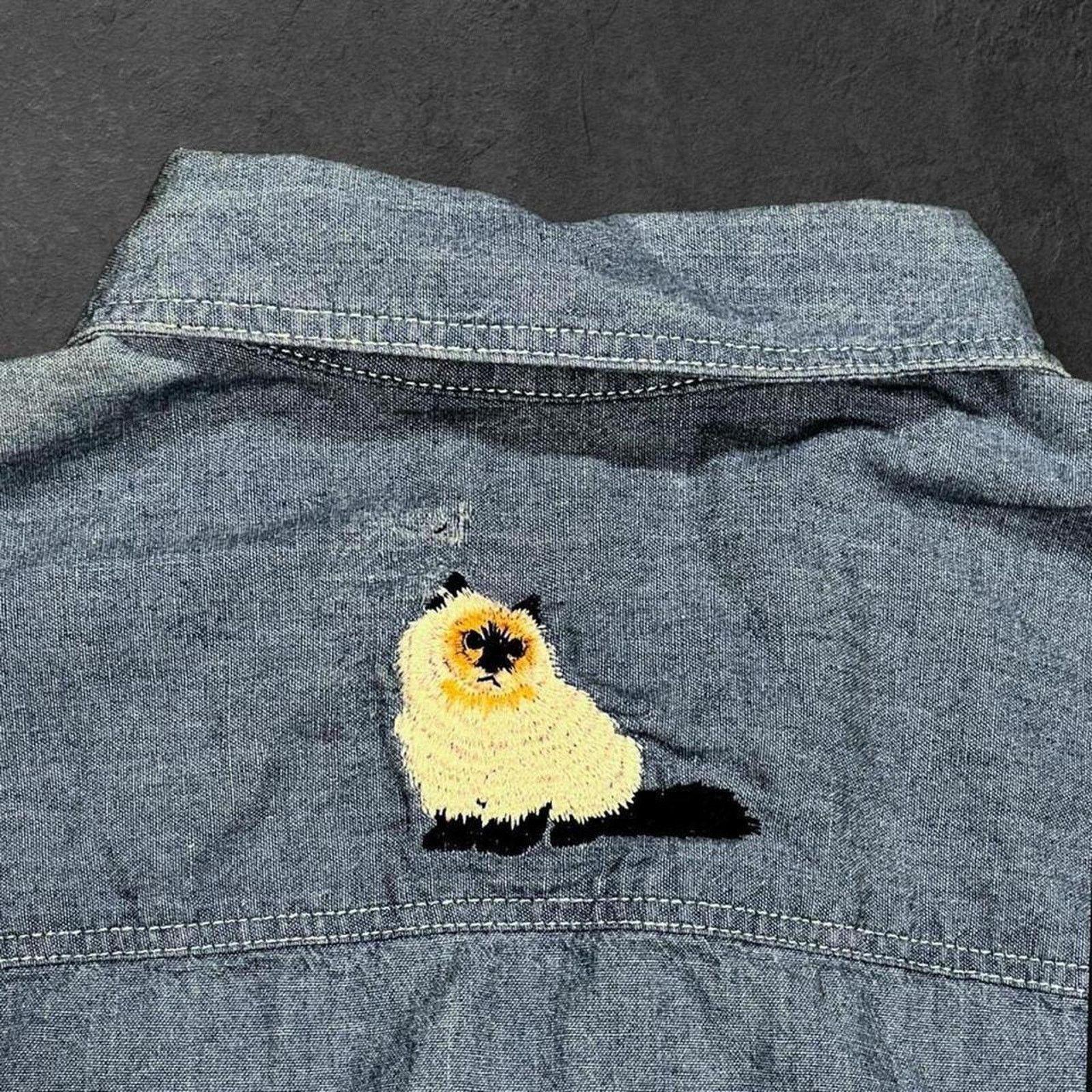 Vintage Vintage 90’s Embroidered Cats Denim Jean Jacket Size M / US 6-8 / IT 42-44 - 3 Thumbnail