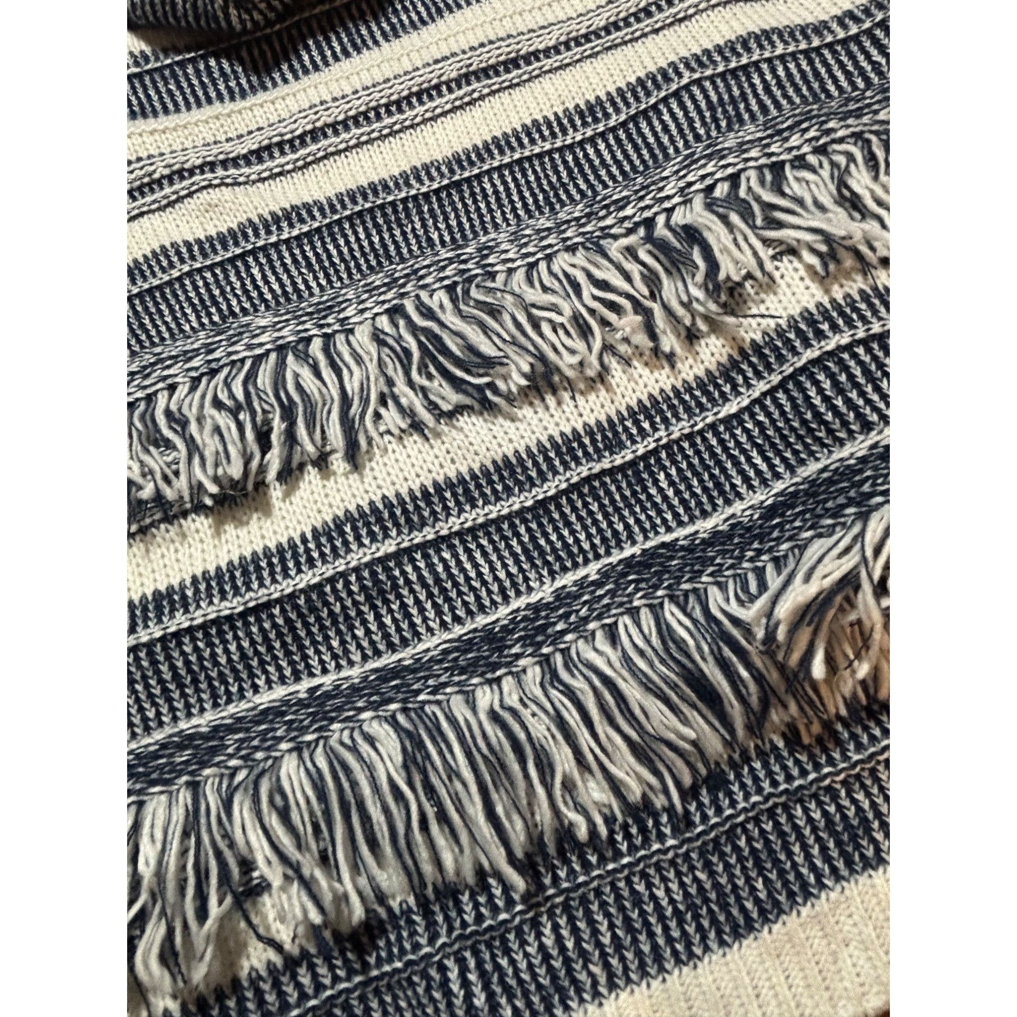 Other Striped Fringe Women Cowl Neck Poncho Navy Cream OS Cottagec Size ONE SIZE - 5 Thumbnail