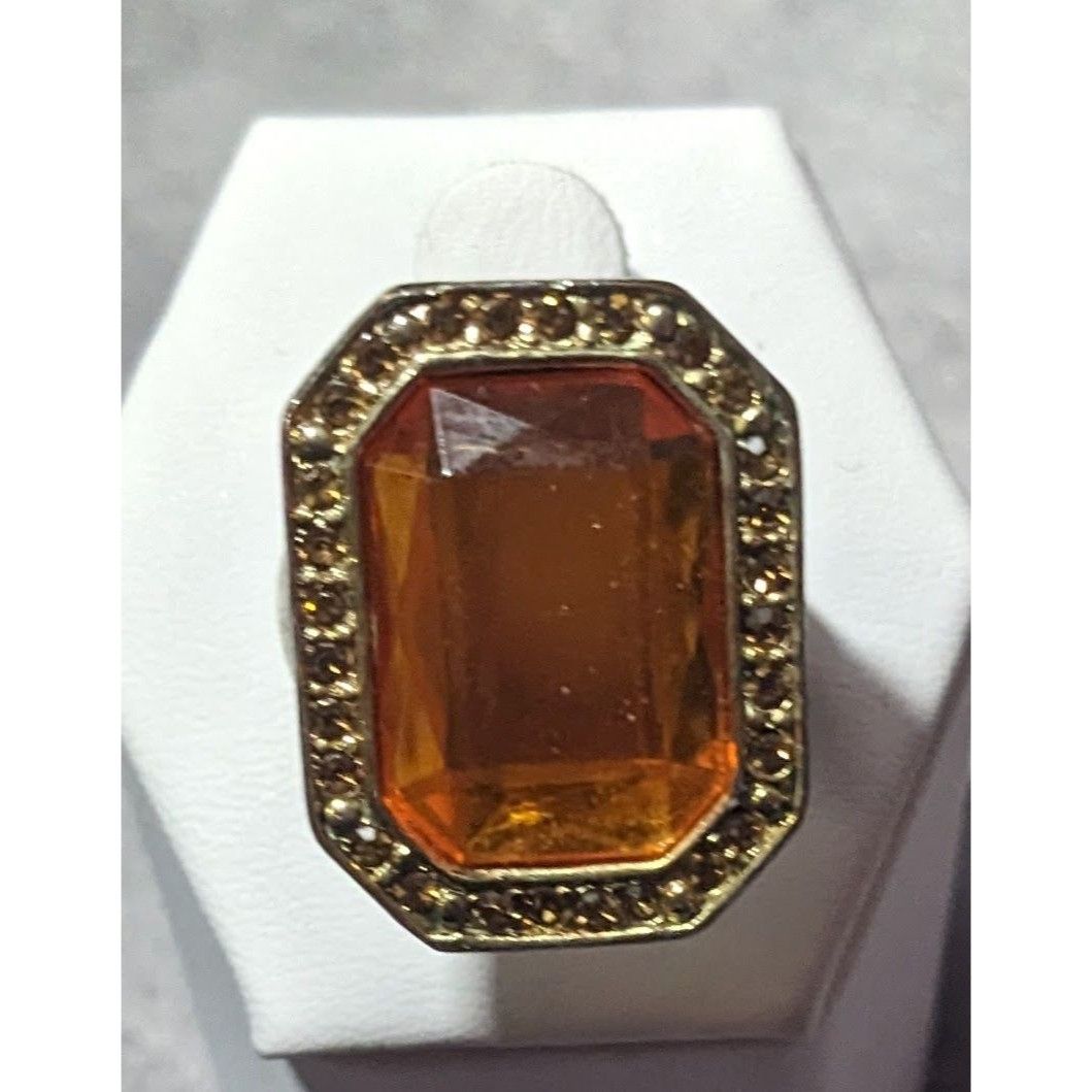 Other Vintage Topaz Glass Rhinestone Gemmed Statement Ring Size 6 Size ONE SIZE - 3 Thumbnail