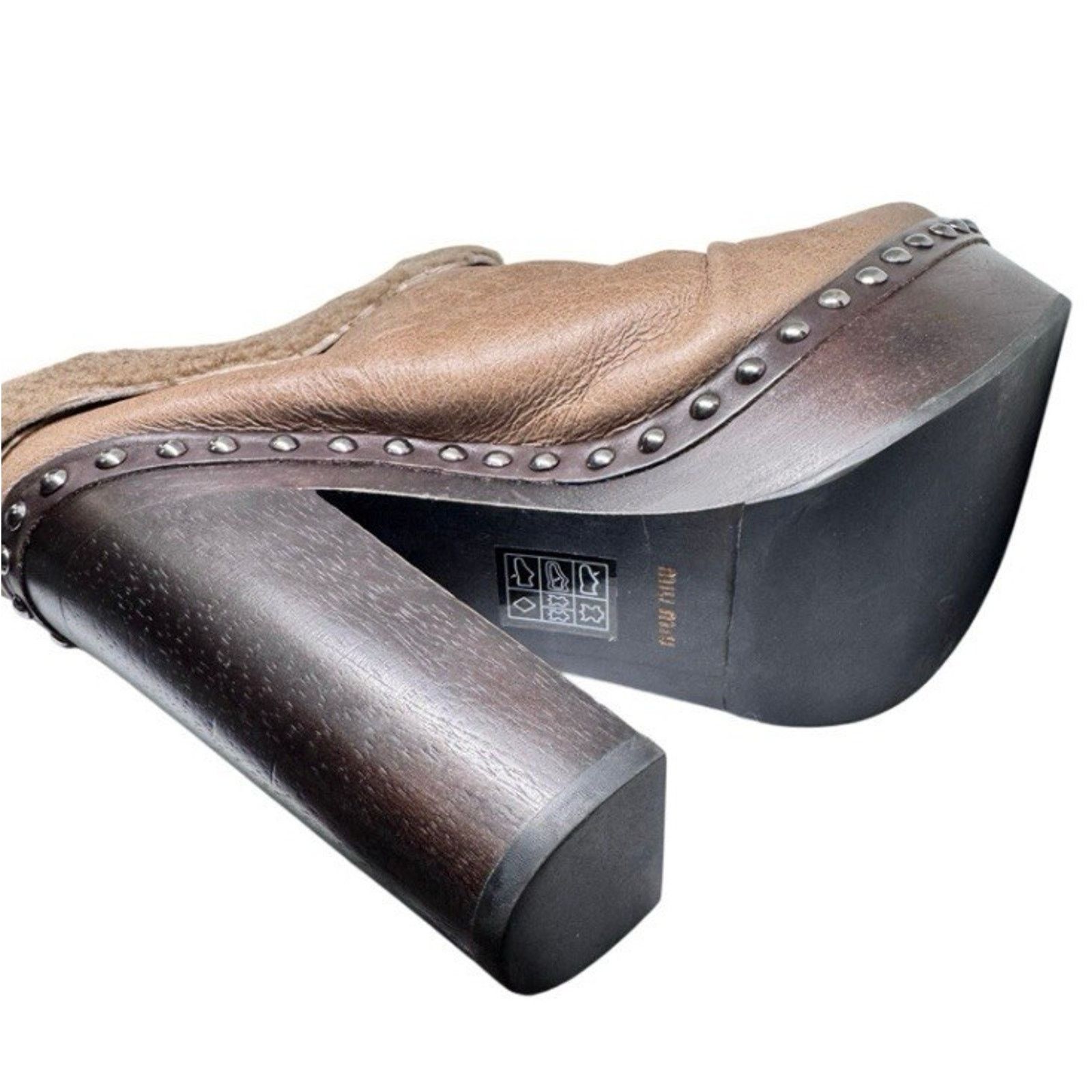 Miu Miu MIU MIU PRADA SHEEPSKIN LEATHER WOOD PLATFORM BOOTS 39.5 Size US 9 / IT 39 - 8 Thumbnail