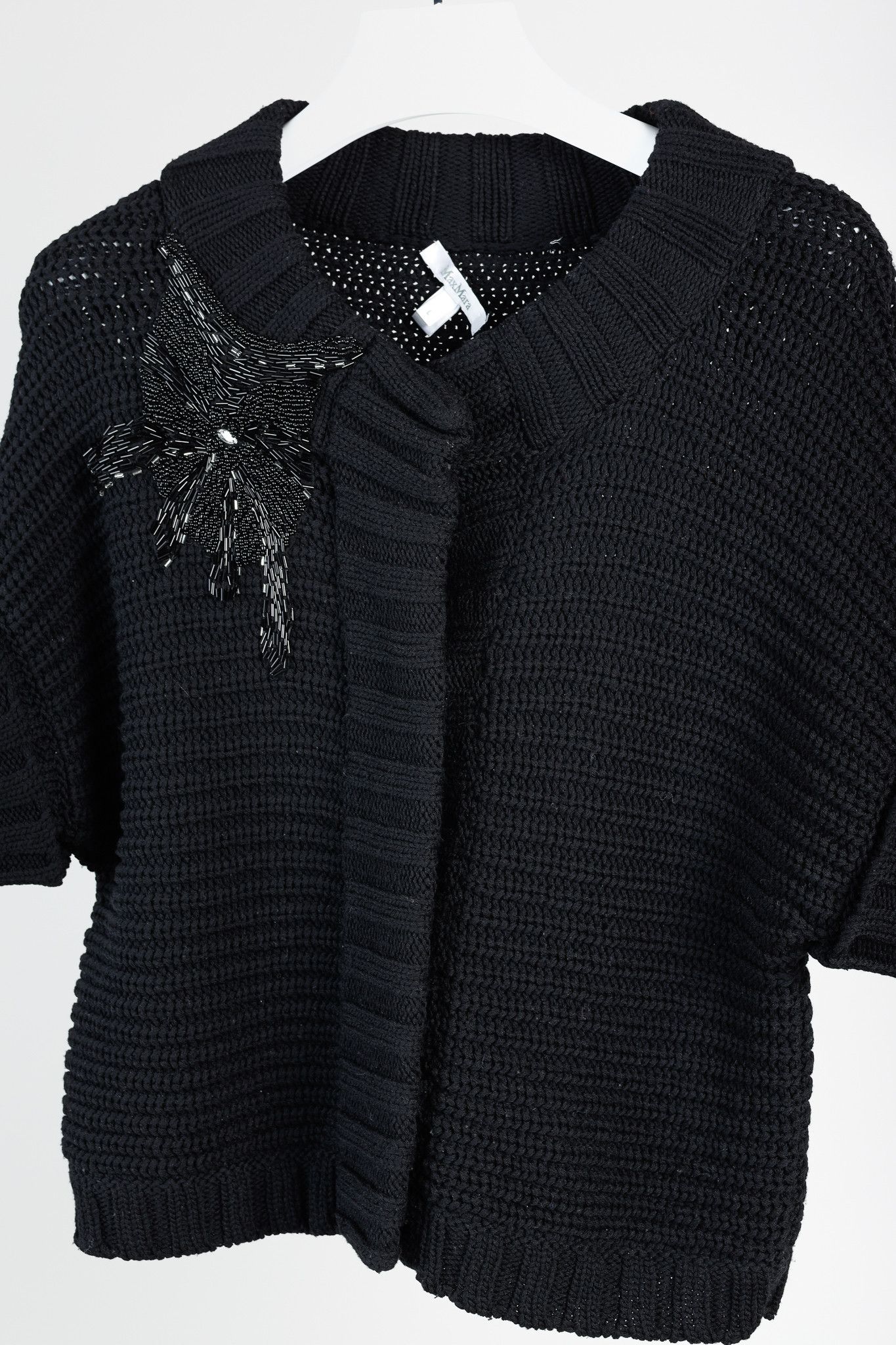 Max Mara MaxMara Black Chunky Knit Beaded Boxy Cardigan Size L / US 10 / IT 46 - 3 Thumbnail