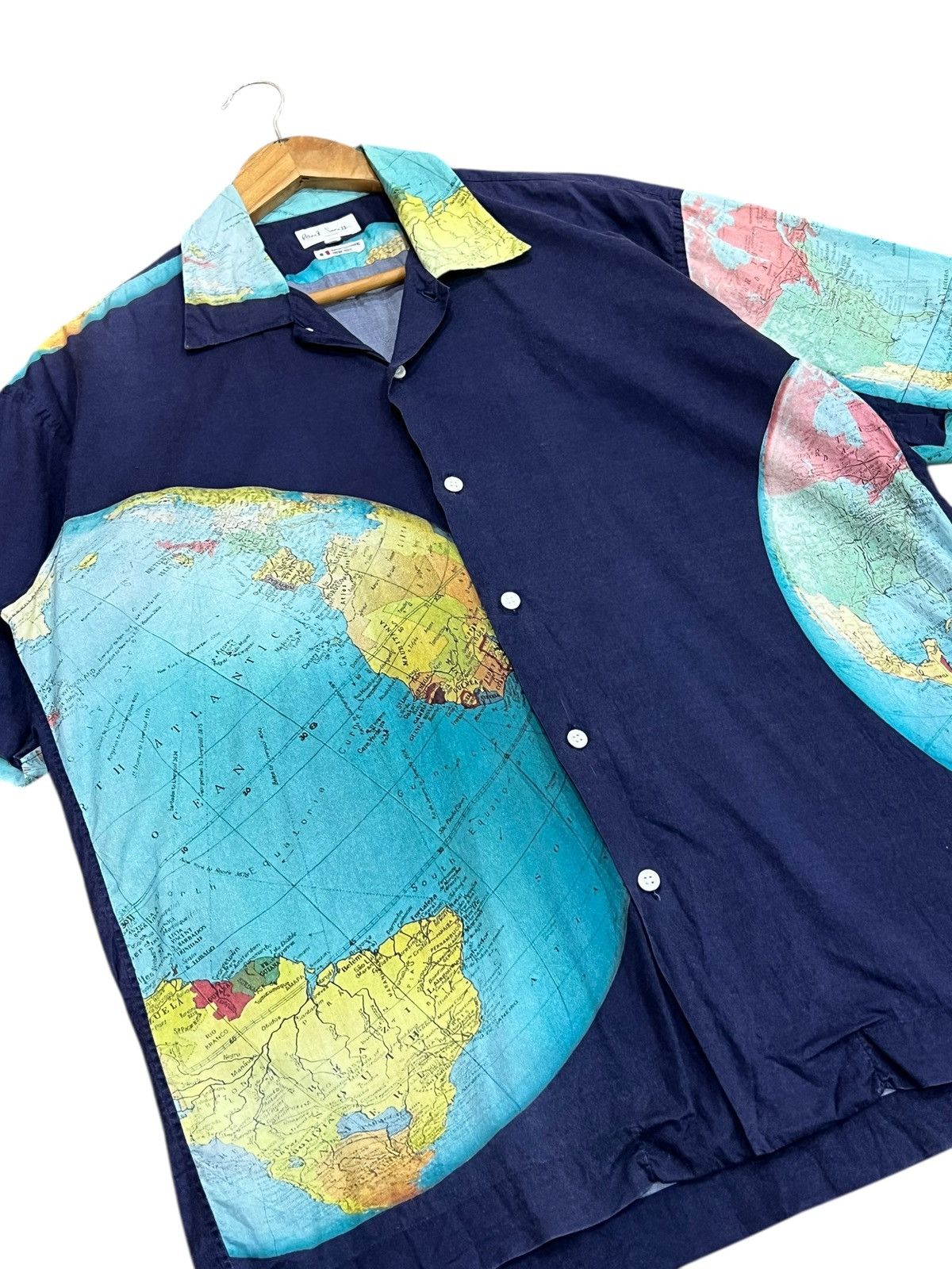 Paul Smith × Vintage Rare 🔥 Paul Smith Globe Print Open Collar Shirt Size US L / EU 52-54 / 3 - 3 Thumbnail