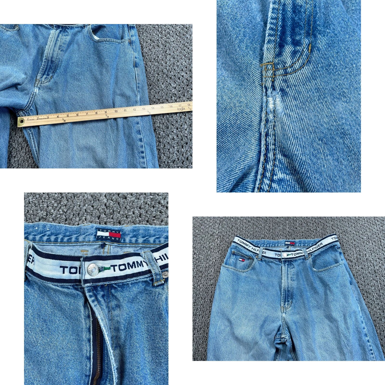Tommy Hilfiger VINTAGE Tommy Hilfiger Straight Leg Jeans Mens 36 x 34 Light Blue Denim Spell Out 90s Hip Hop Size US 36 / EU 52 - 8 Thumbnail