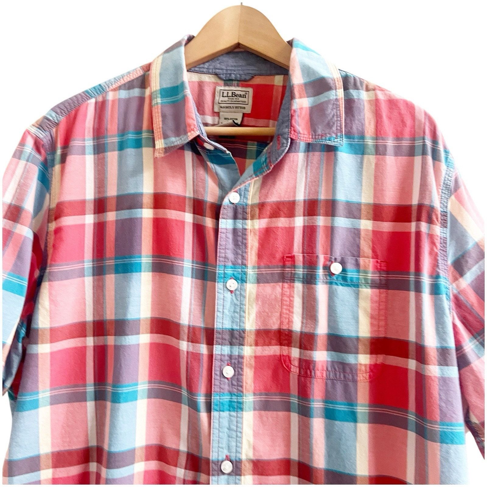 L.L. Bean L.L. Bean Men’s Vintage Plaid Button Down Short Sleeve Size L / US 10 / IT 46 - 3 Thumbnail