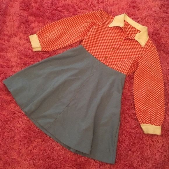 Vintage Vintage Handmade Red Checkered Collar Button Dress Size XS / US 0-2 / IT 36-38 - 4 Thumbnail