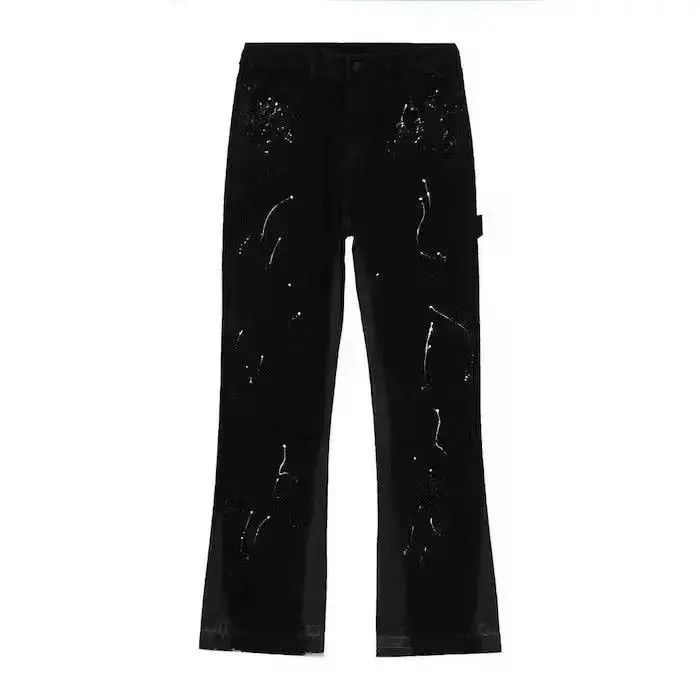 Japanese Brand Paint Splatter Wide Leg Stack Denim Jeans, Flare Size US 32 / EU 48 - 4 Thumbnail